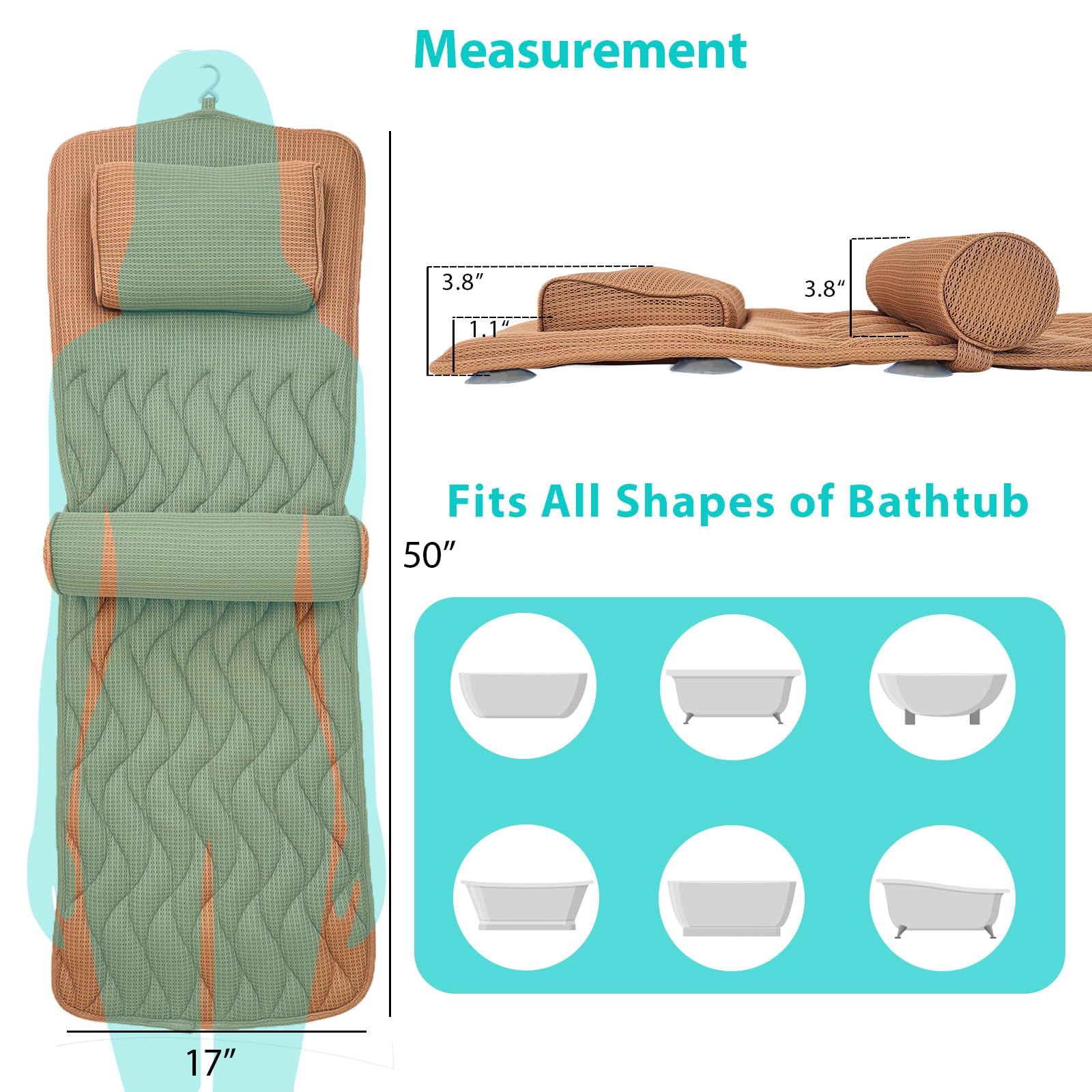 Almohada de Baño de Cuerpo Completo AEROiVi -Marrón - Imagen 8