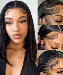 XXGLH Peluca de 14 Pulgadas de Bob de Cabello Humano 13x4