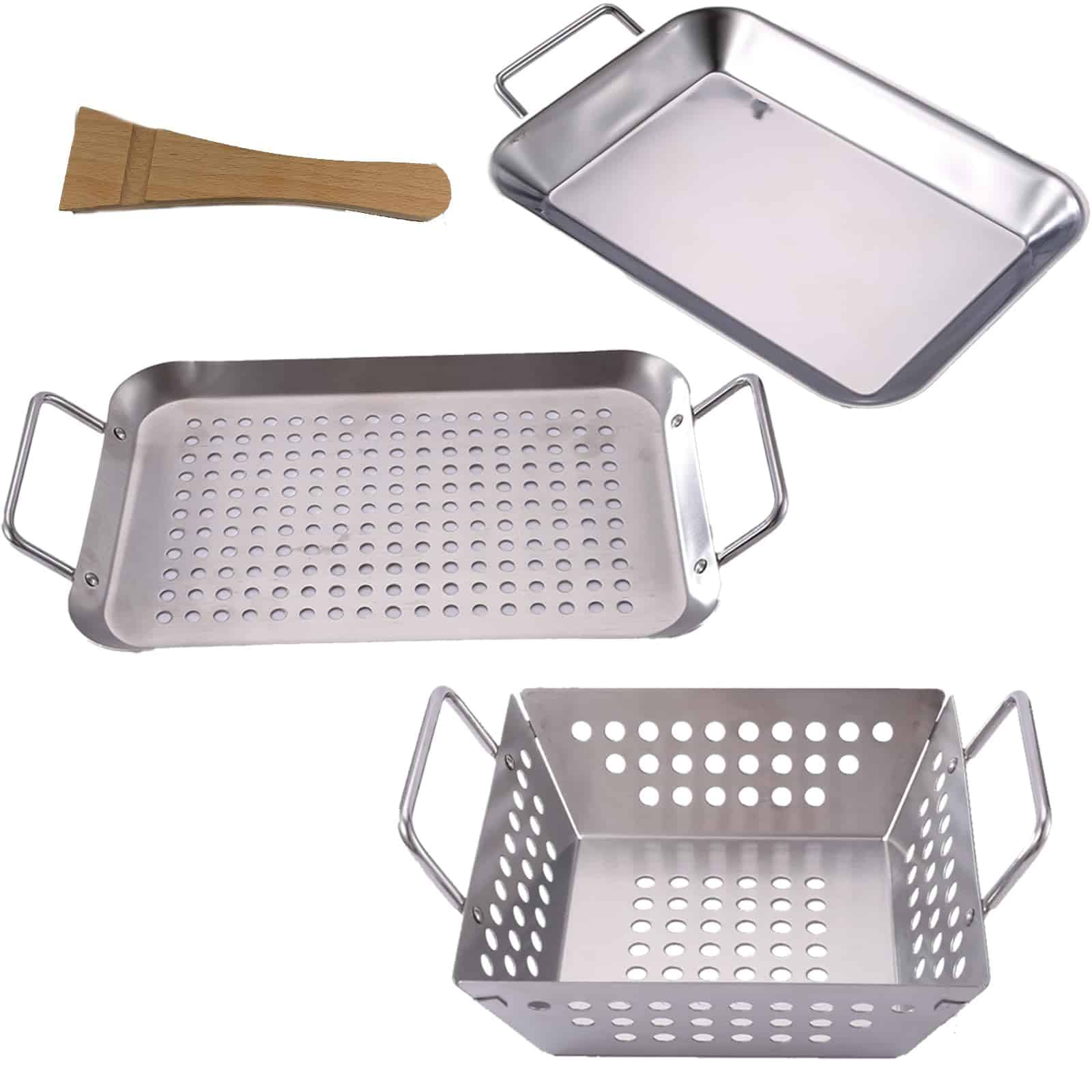 Juego de 3 Cestas Perforadas de Acero Inoxidable Premium