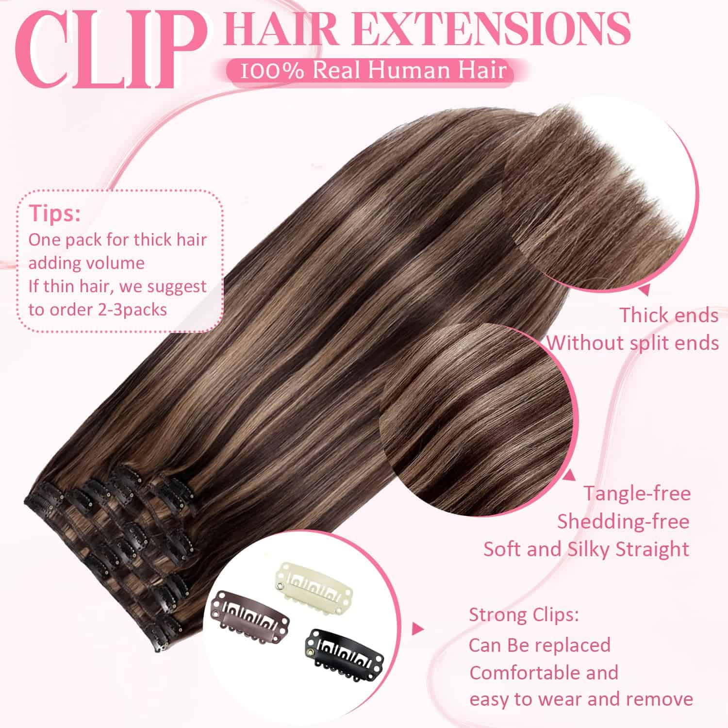 Extensiones de Cabello Clip en Cabello -Balayage Marrón Oscu - Imagen 4