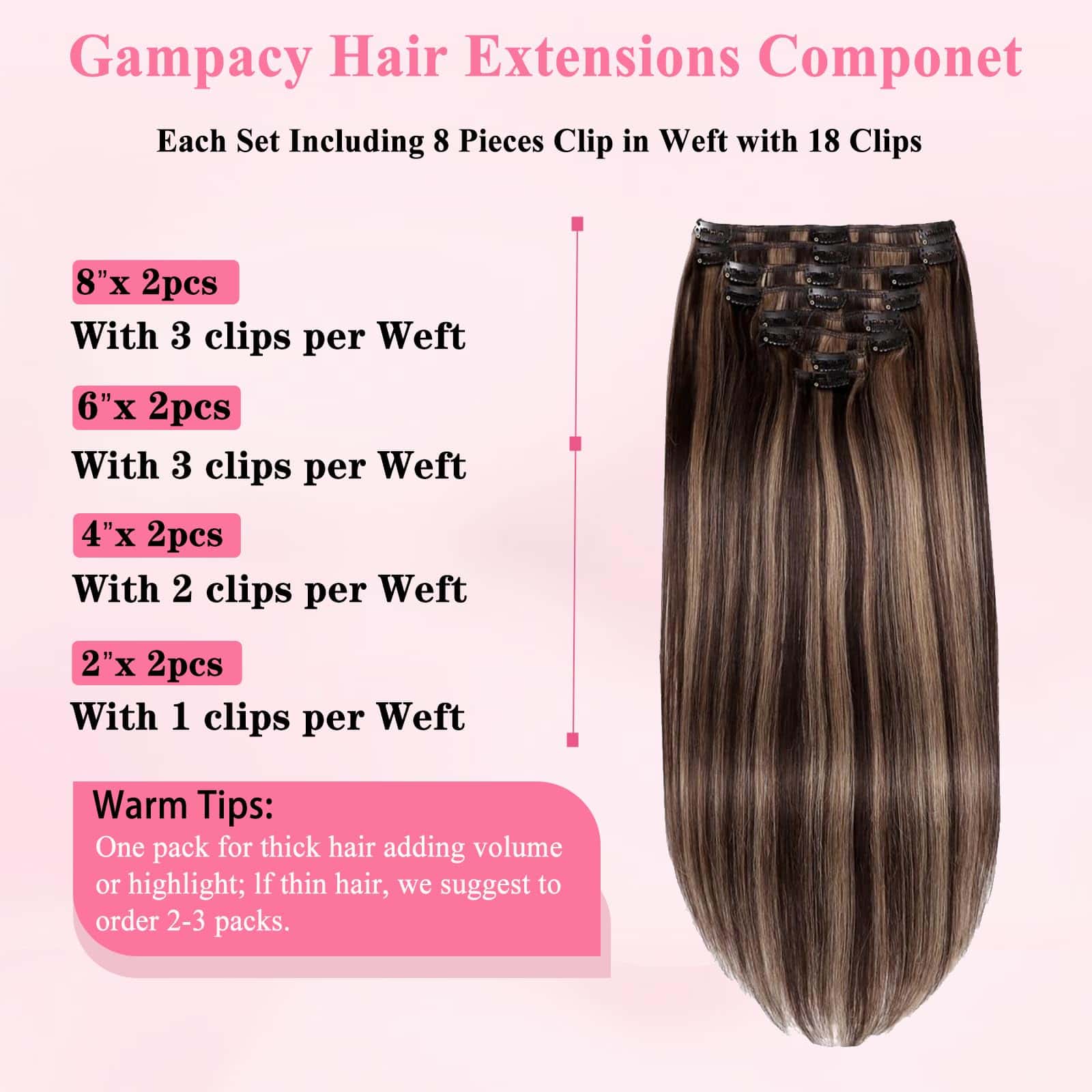 Extensiones de Cabello Clip en Cabello -Balayage Marrón Oscu - Imagen 5