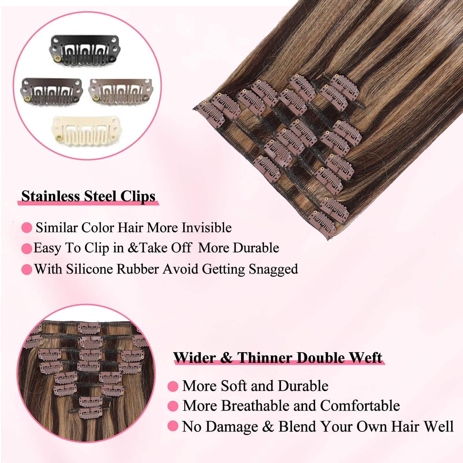 Extensiones de Cabello Clip en Cabello -Balayage Marrón Oscu - Imagen 9