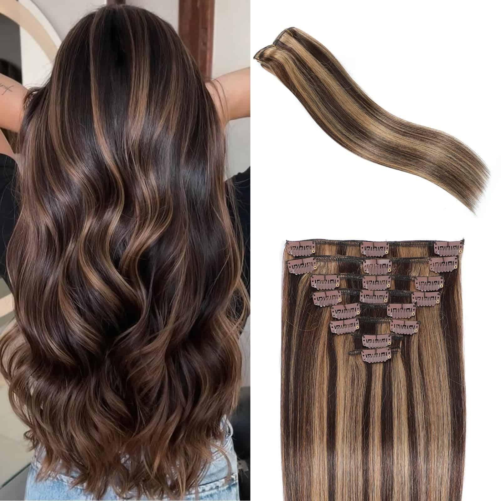 Extensiones de Cabello Clip en Cabello -Balayage Marrón Oscu