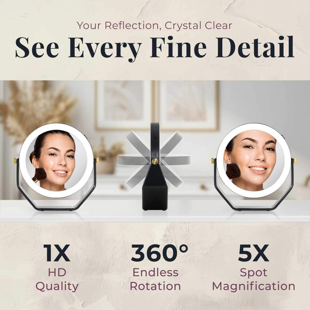 Espejo de Maquillaje Iluminado Zadro de 8 -Negro - Imagen 6