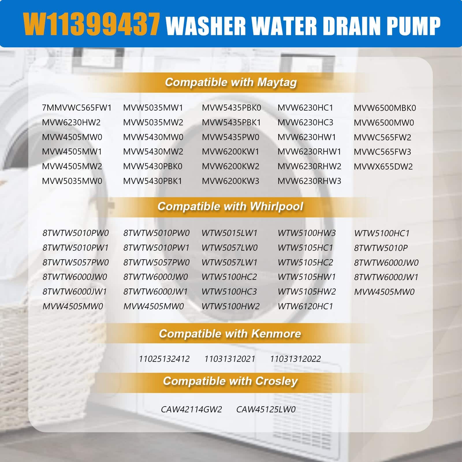 Bomba de desagüe para lavadora W11399437 W11259498 - Imagen 4