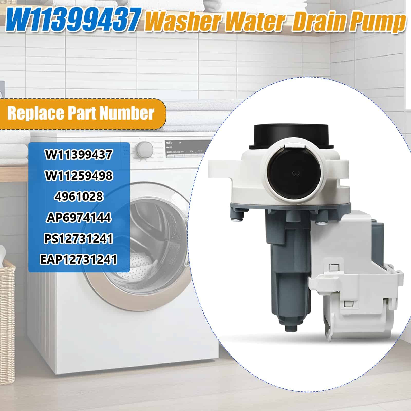 Bomba de desagüe para lavadora W11399437 W11259498 - Imagen 3