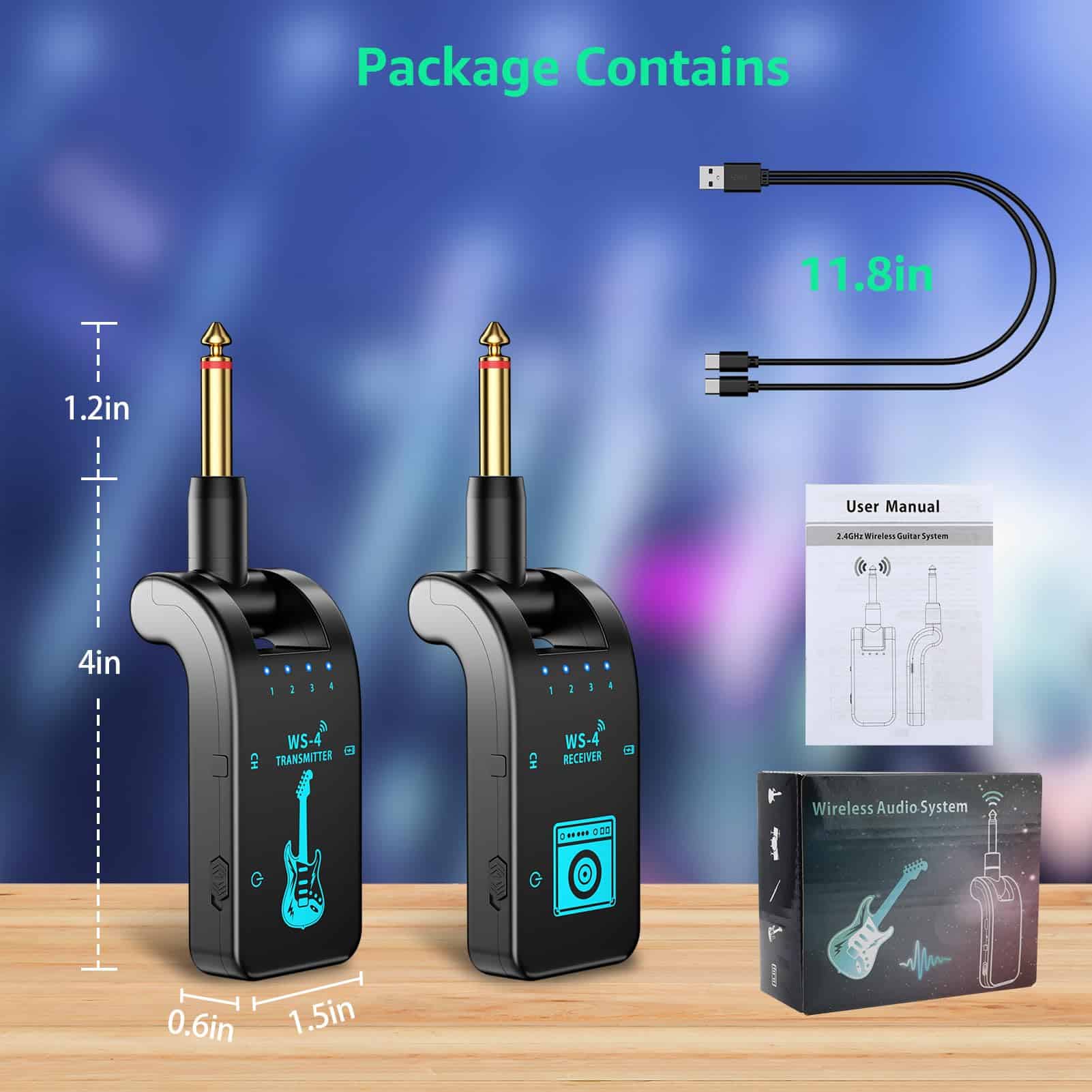 Sistema de Guitarra Inalámbrico Geyrut 2.4GHz, Transmisor y - Imagen 8