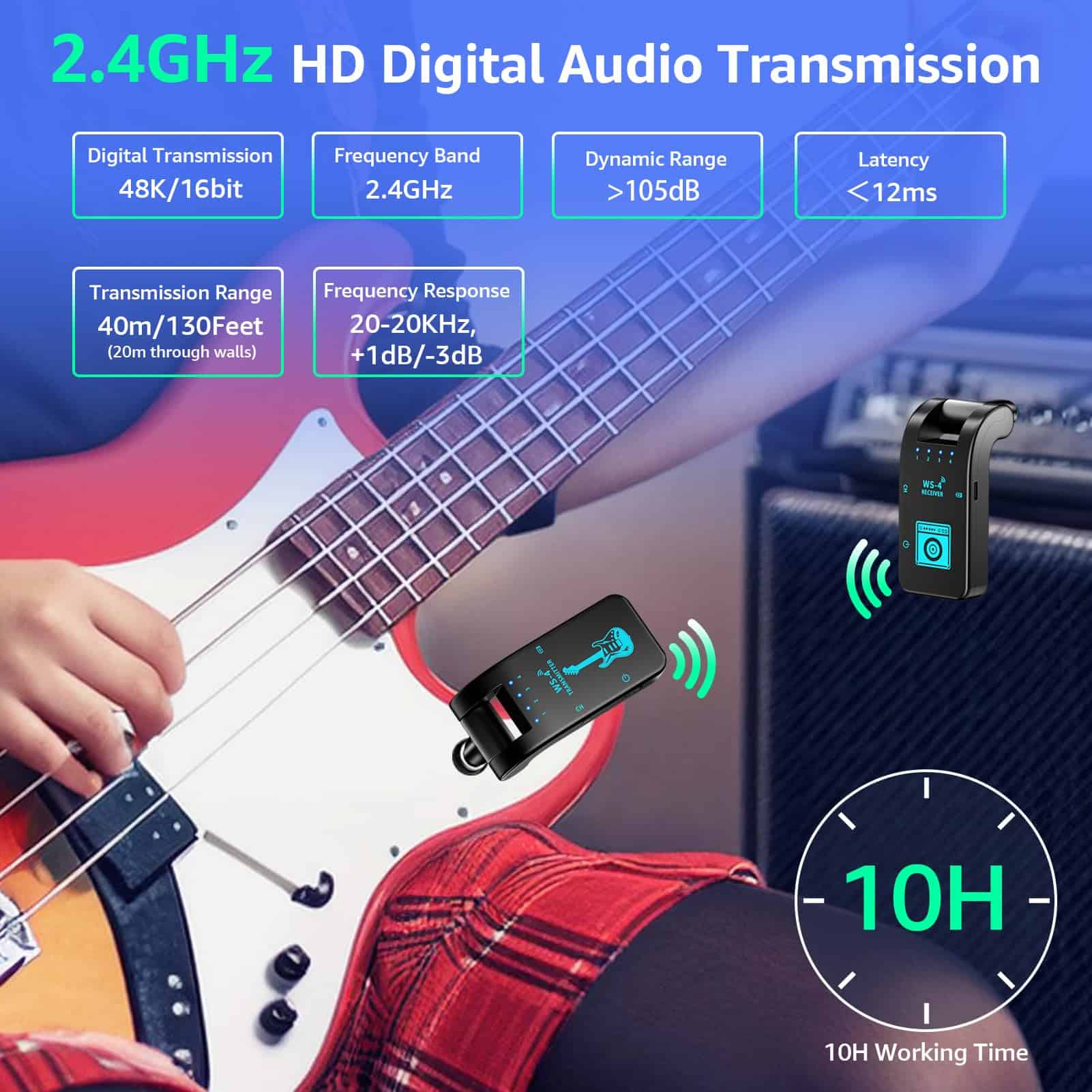 Sistema de Guitarra Inalámbrico Geyrut 2.4GHz, Transmisor y - Imagen 3