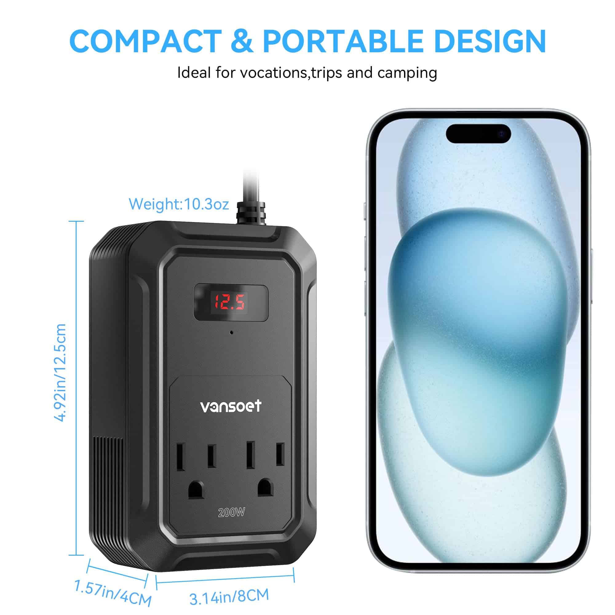 Inversor de Corriente para Automóvil de 200W -Negro - Imagen 8