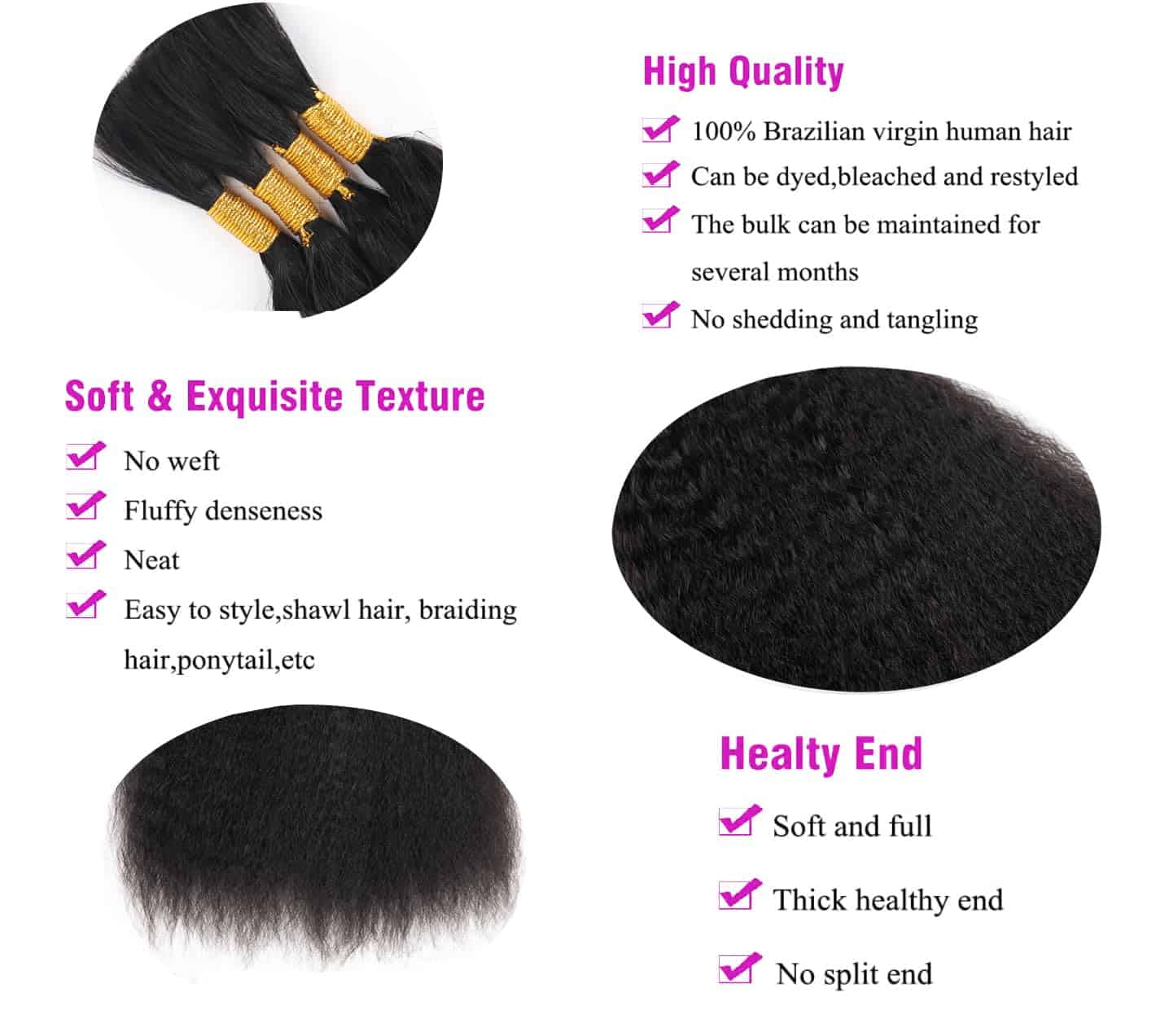 TOPBULK Pelo para Trenzas Humano Kinky Straight Sin trama - Imagen 4
