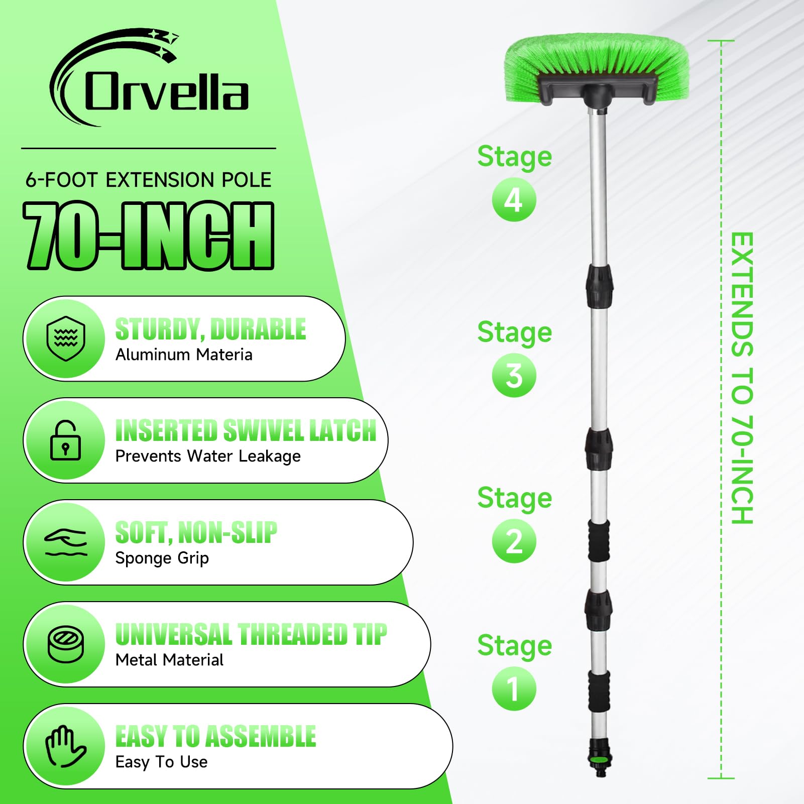 Cepillo para lavado de autos Orvella de 70" con cerdas - Imagen 8