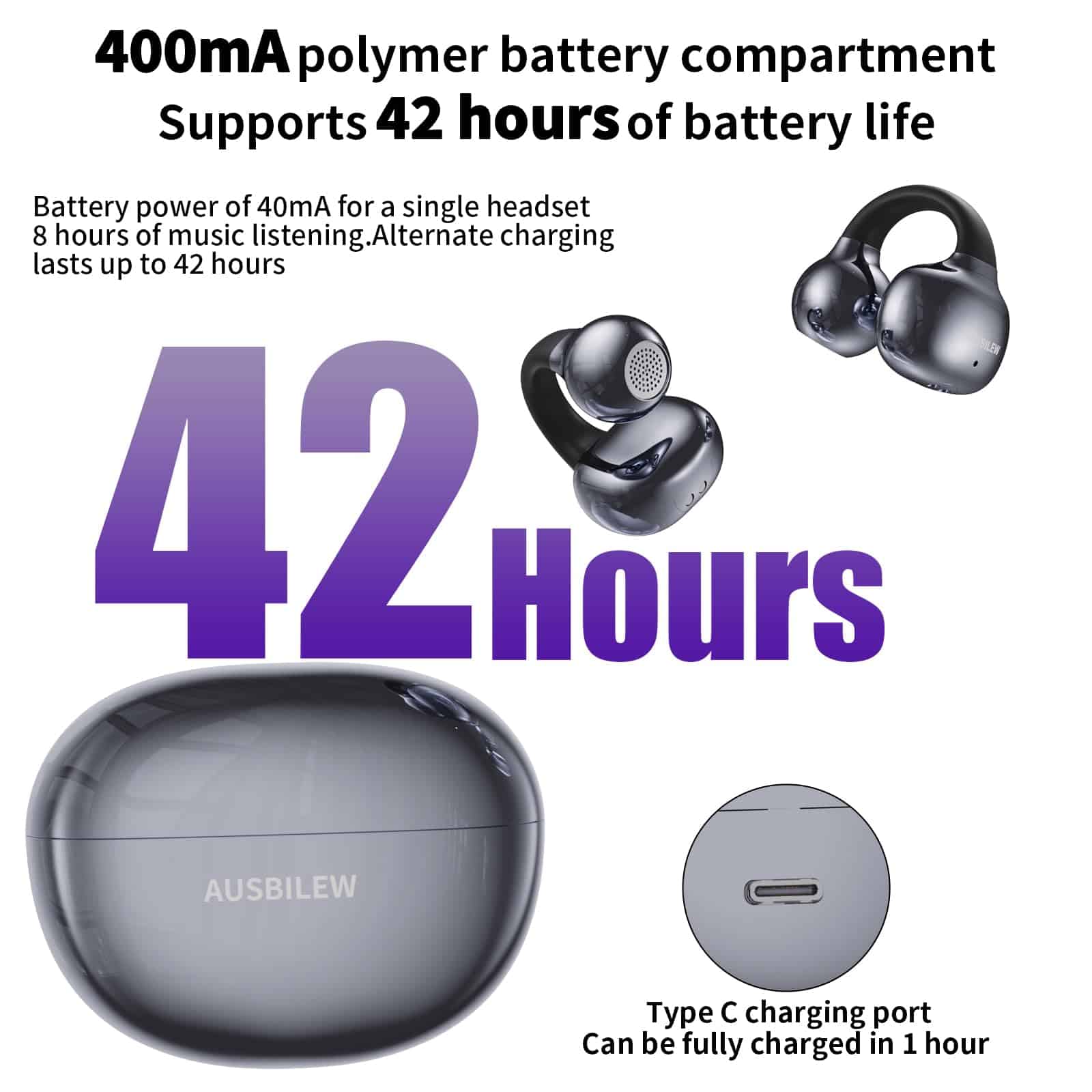 Ausbilew Audífonos Inalámbricos Bluetooth IPX6 Impermeable - Imagen 8