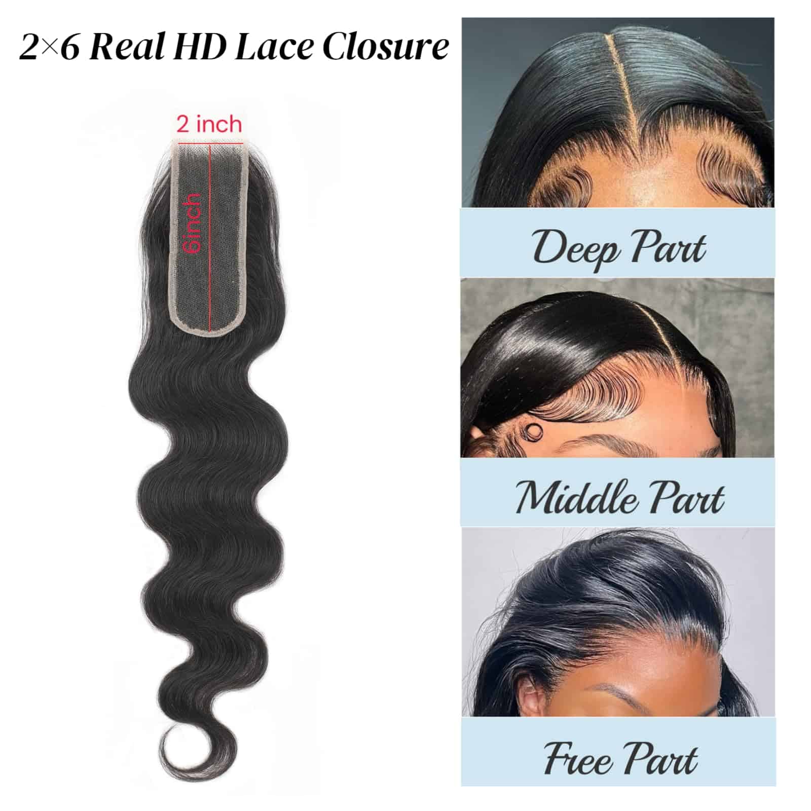 Cierre 2X6 de Encaje HD Real al 100% Onda Corporal de Pelo - Imagen 6