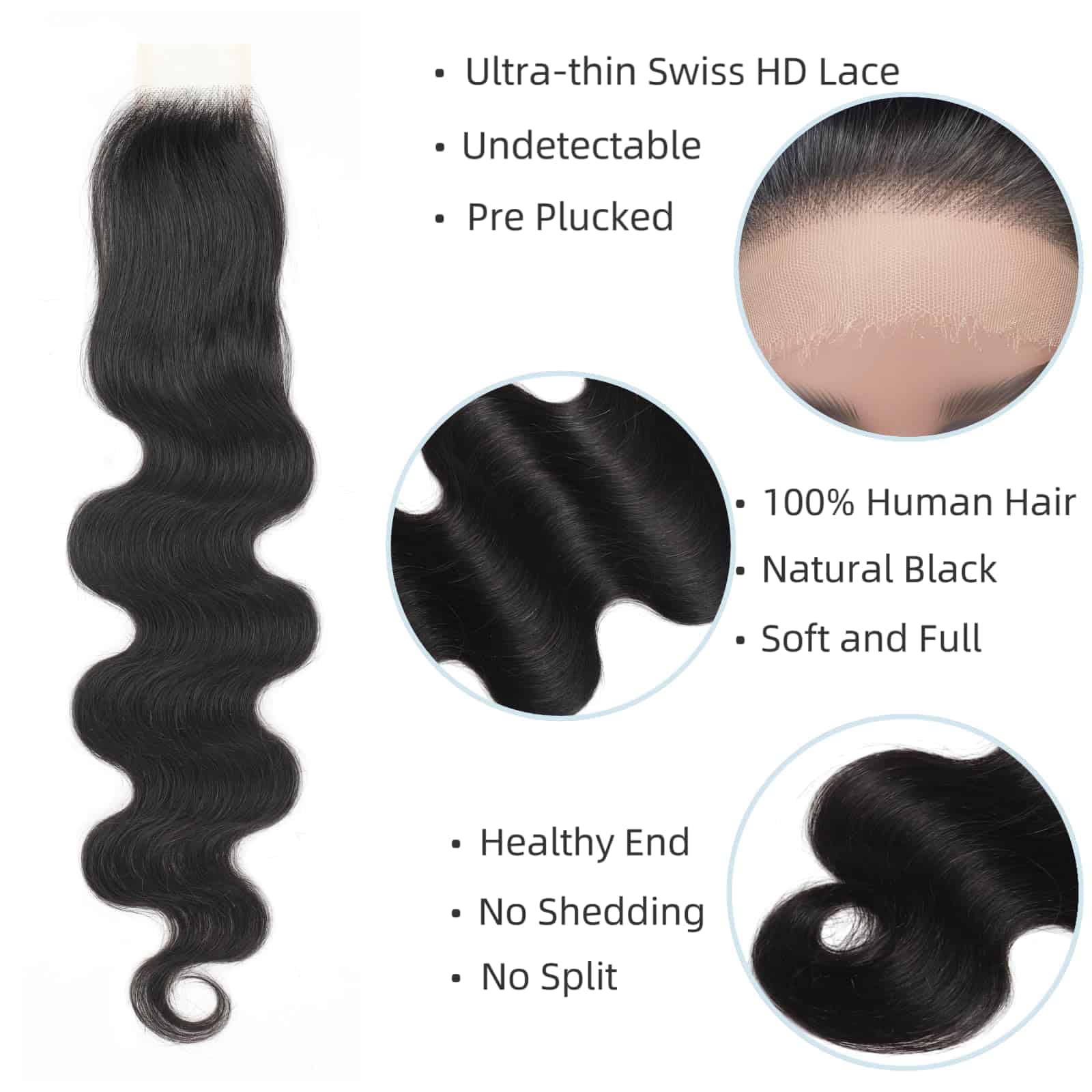 Cierre 2X6 de Encaje HD Real al 100% Onda Corporal de Pelo - Imagen 4