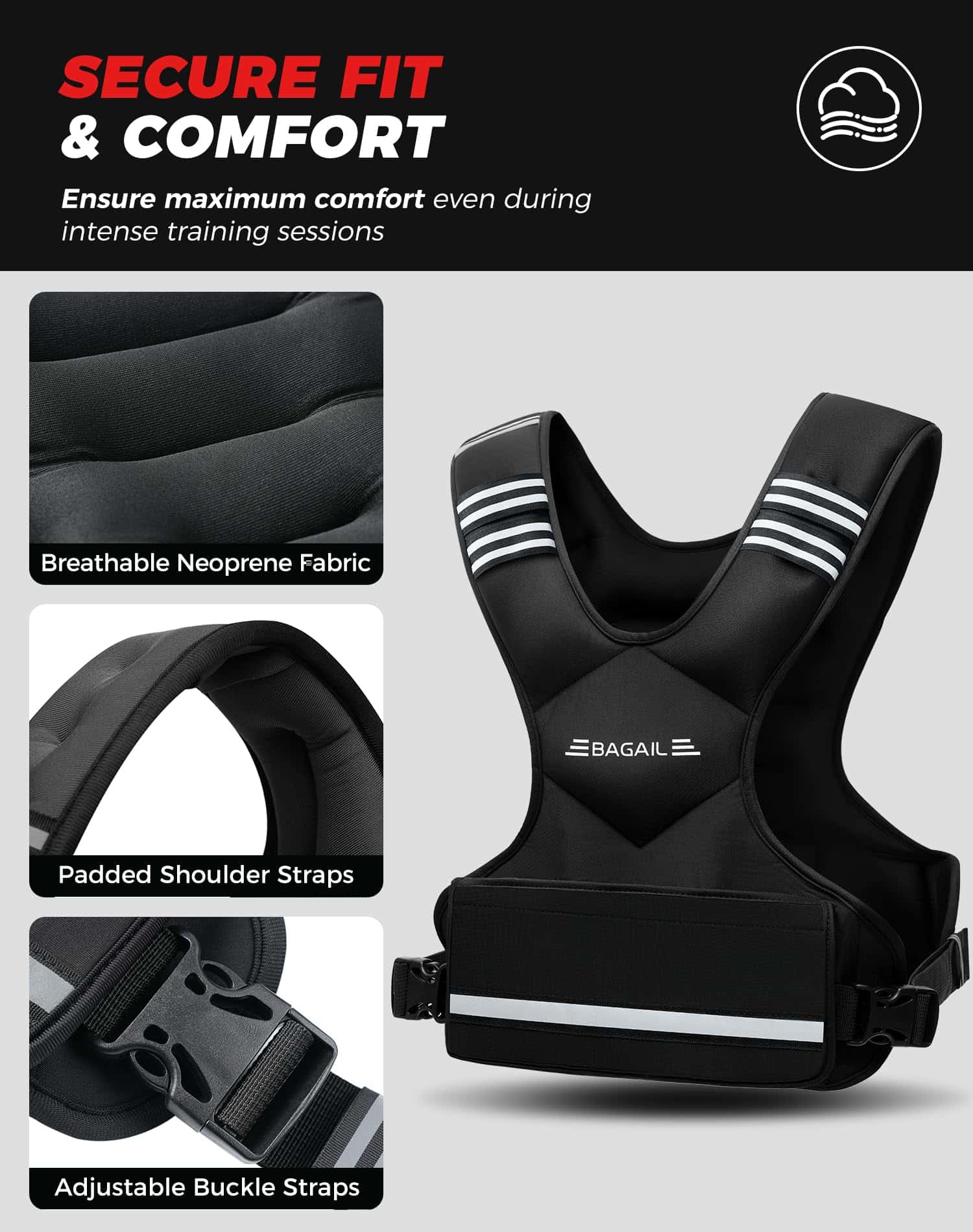 Chaleco Ponderado Ajustable BAGAIL, -Negro - Imagen 4