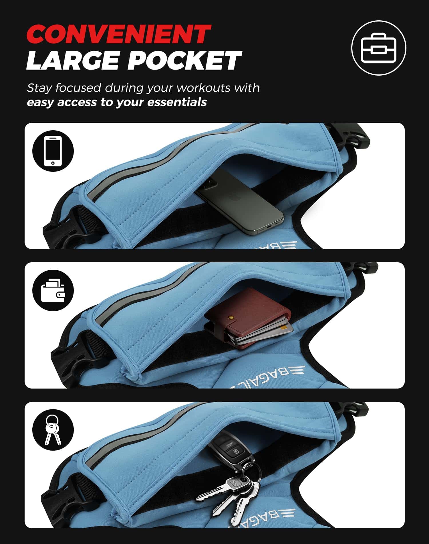 Chaleco Ponderado Ajustable BAGAIL, -Azul - Imagen 6