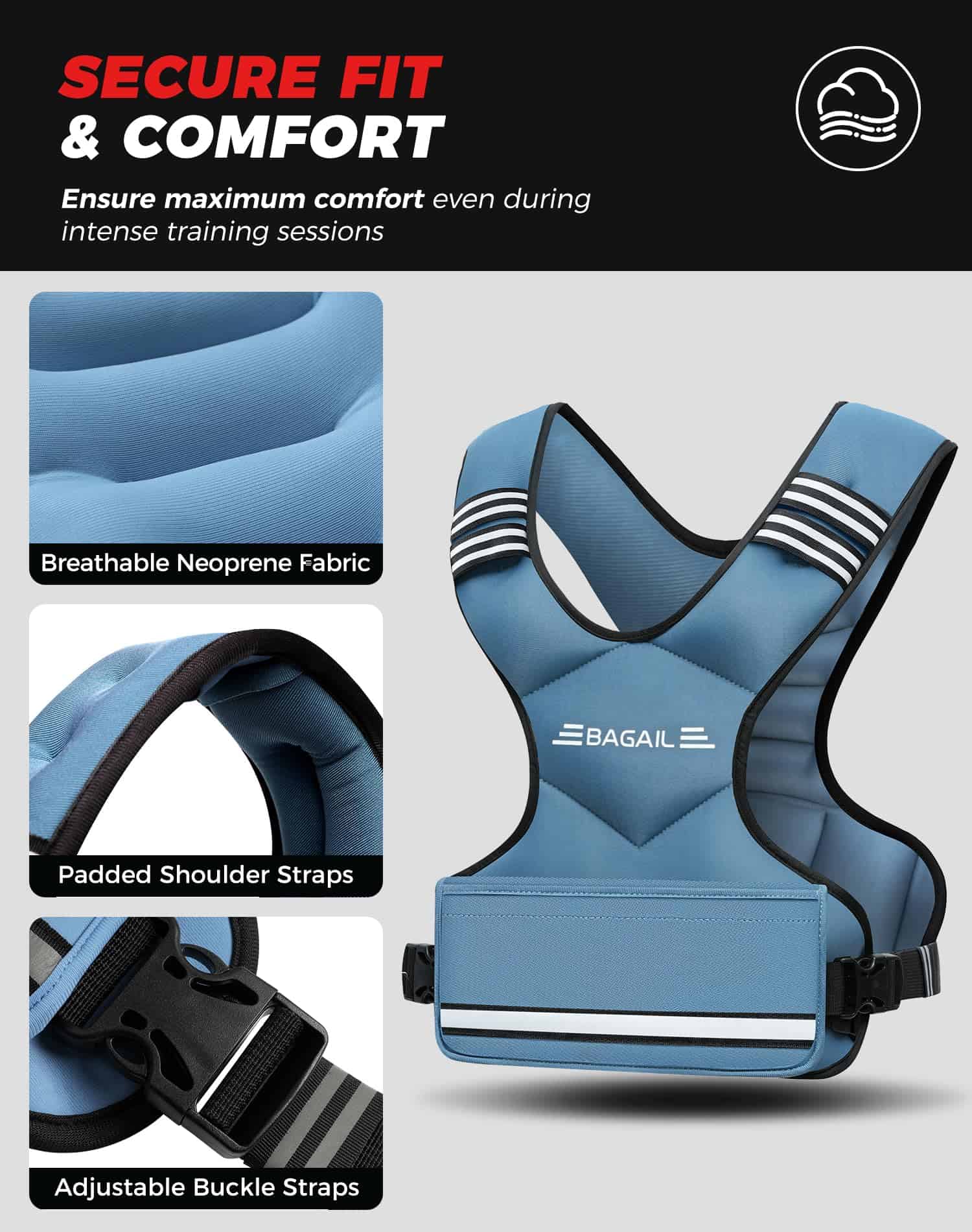 Chaleco Ponderado Ajustable BAGAIL, -Azul - Imagen 4