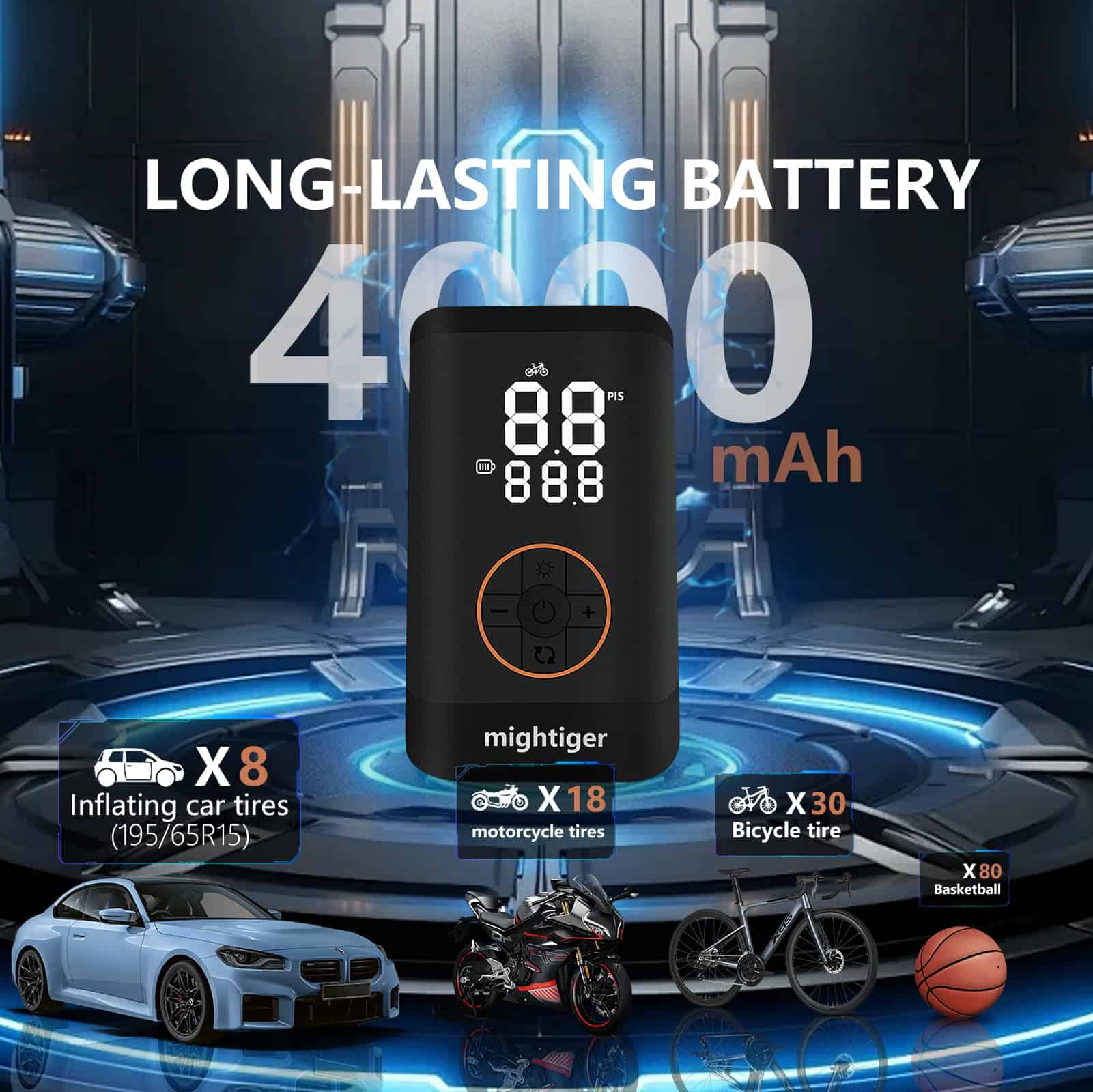 Inflador de neumáticos MIGHTIGER Compresor de aire portátil - Imagen 3