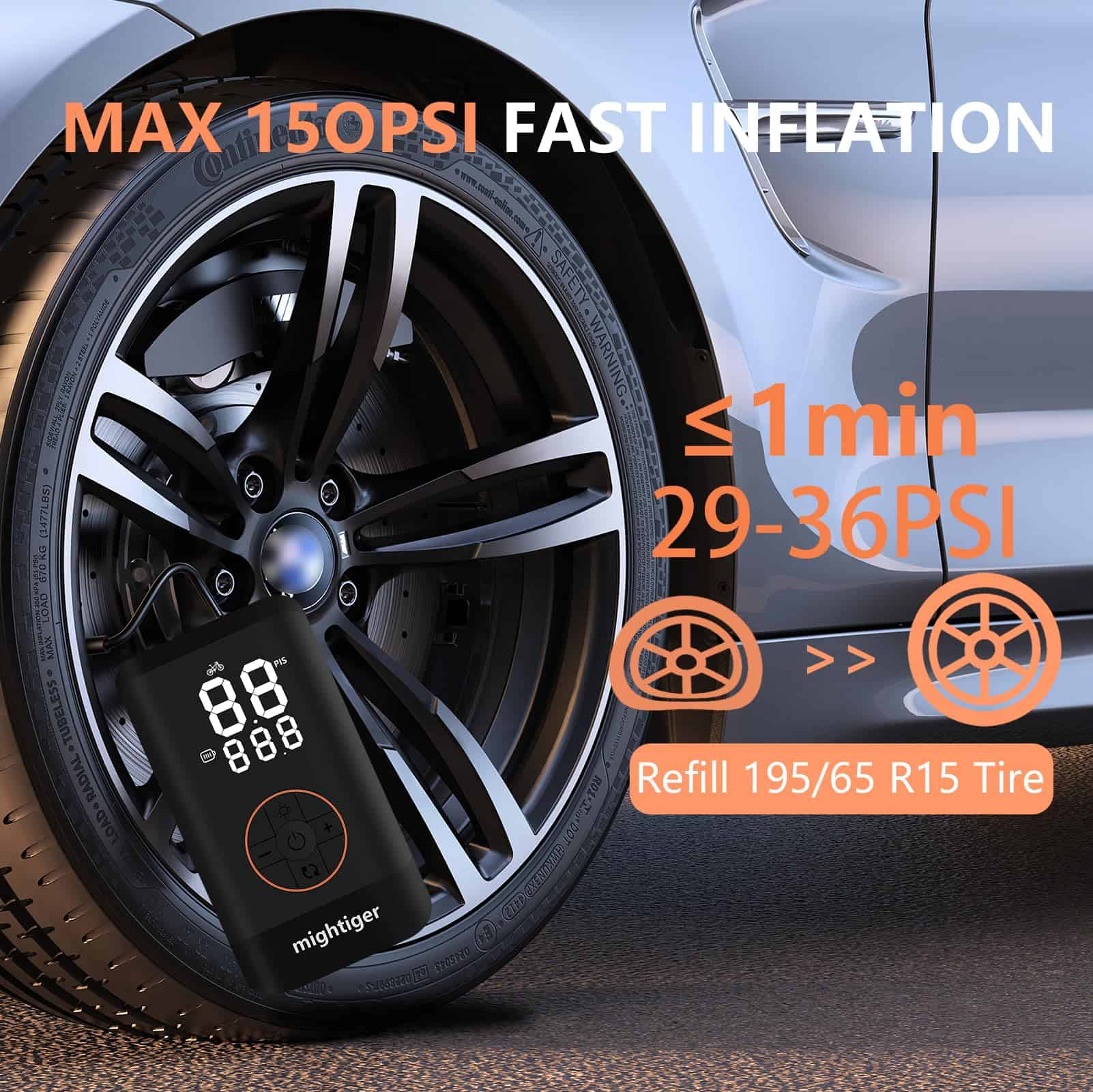 Inflador de neumáticos MIGHTIGER Compresor de aire portátil - Imagen 4