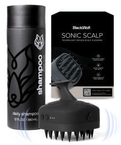 Black Wolf Sonic Scalp Massager & Mens Shampoo Bundle -