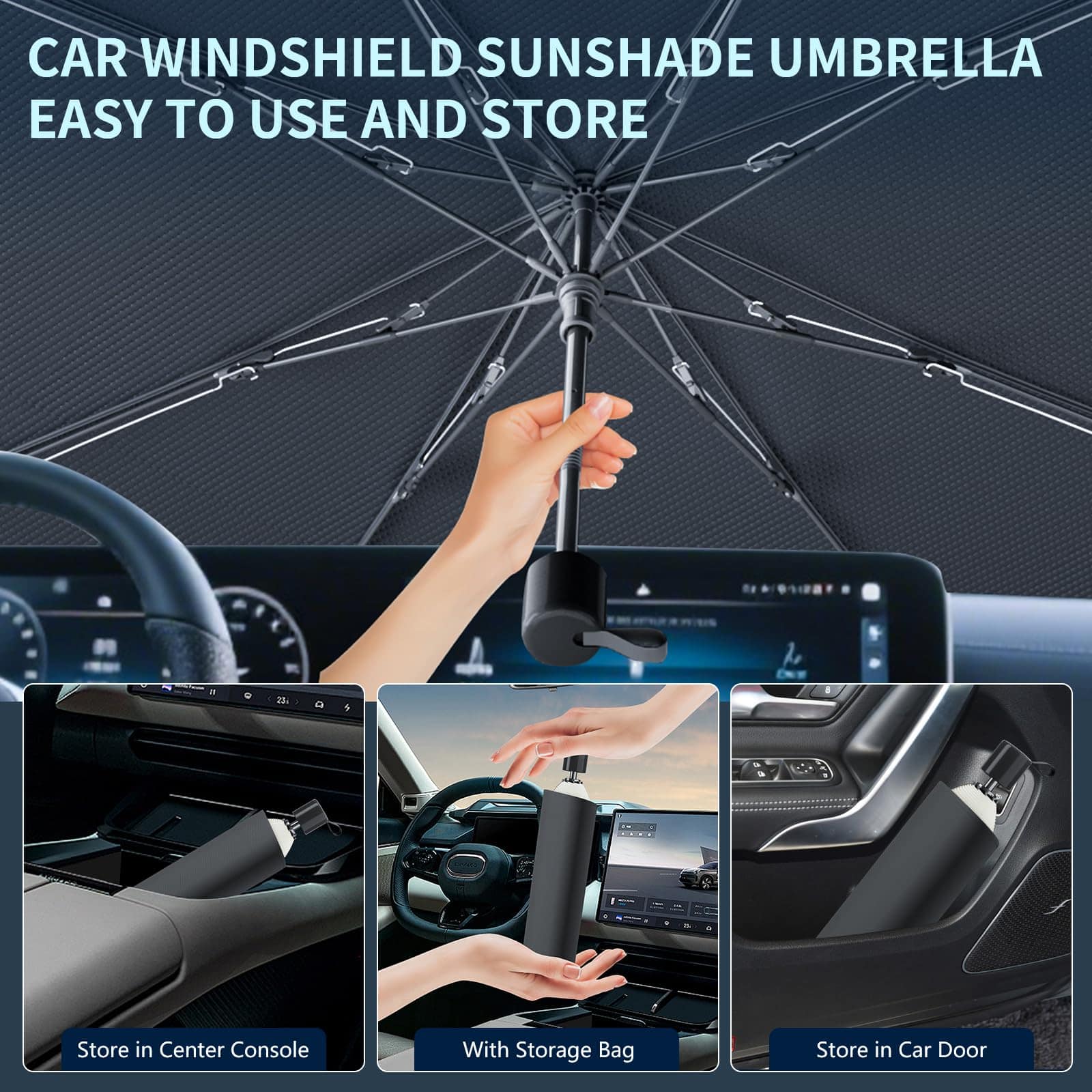 Parasol para parabrisas de coche Tecoom, paraguas plegable - Imagen 8