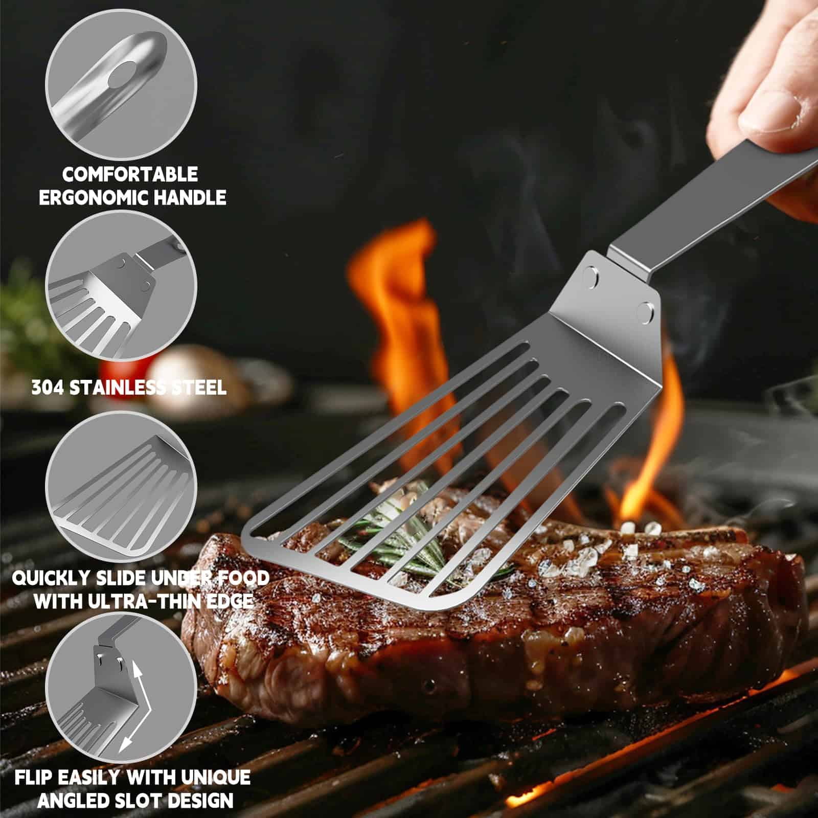 Espátula de pescado de acero inoxidable, girador de pescado - Imagen 4