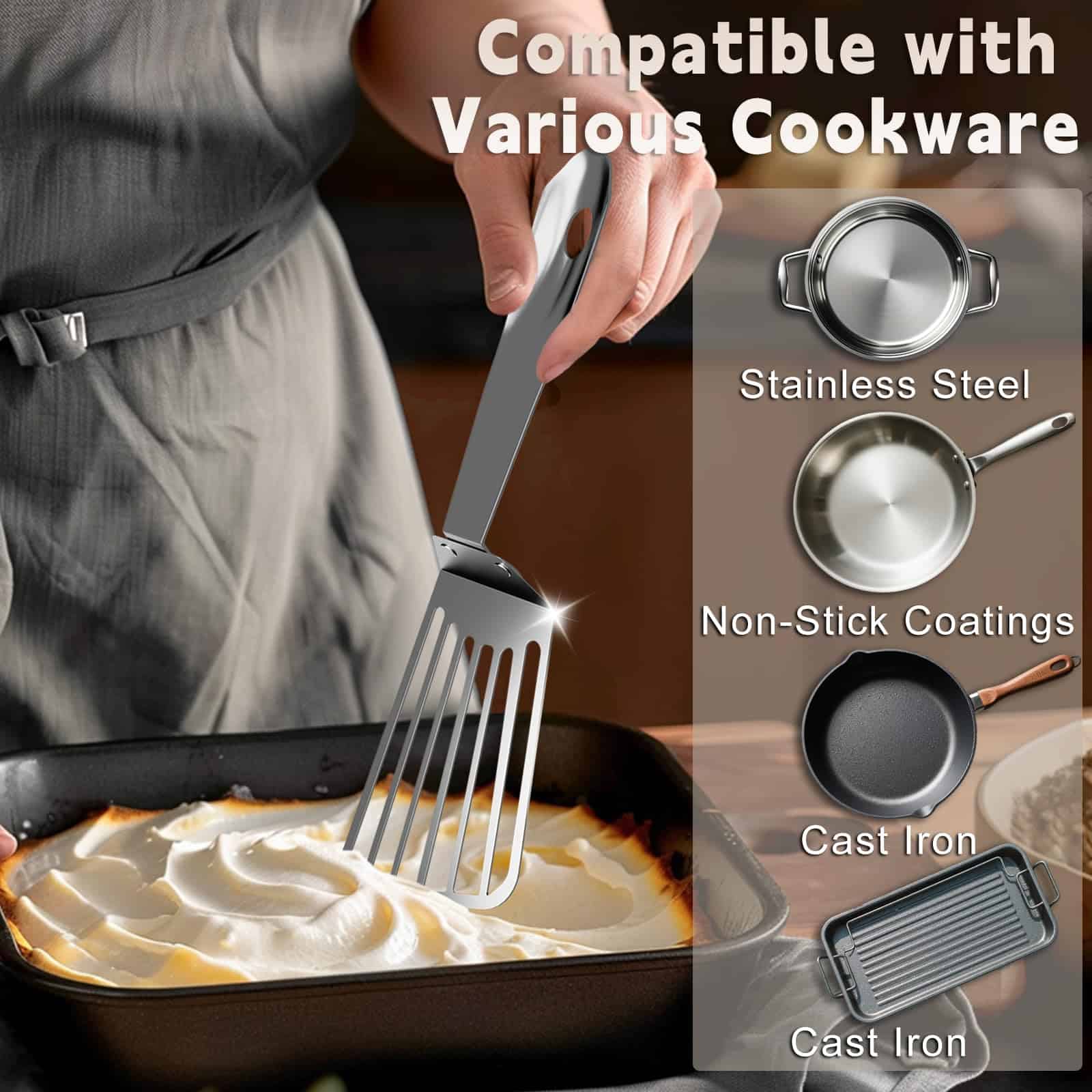 Espátula de pescado de acero inoxidable, girador de pescado - Imagen 5