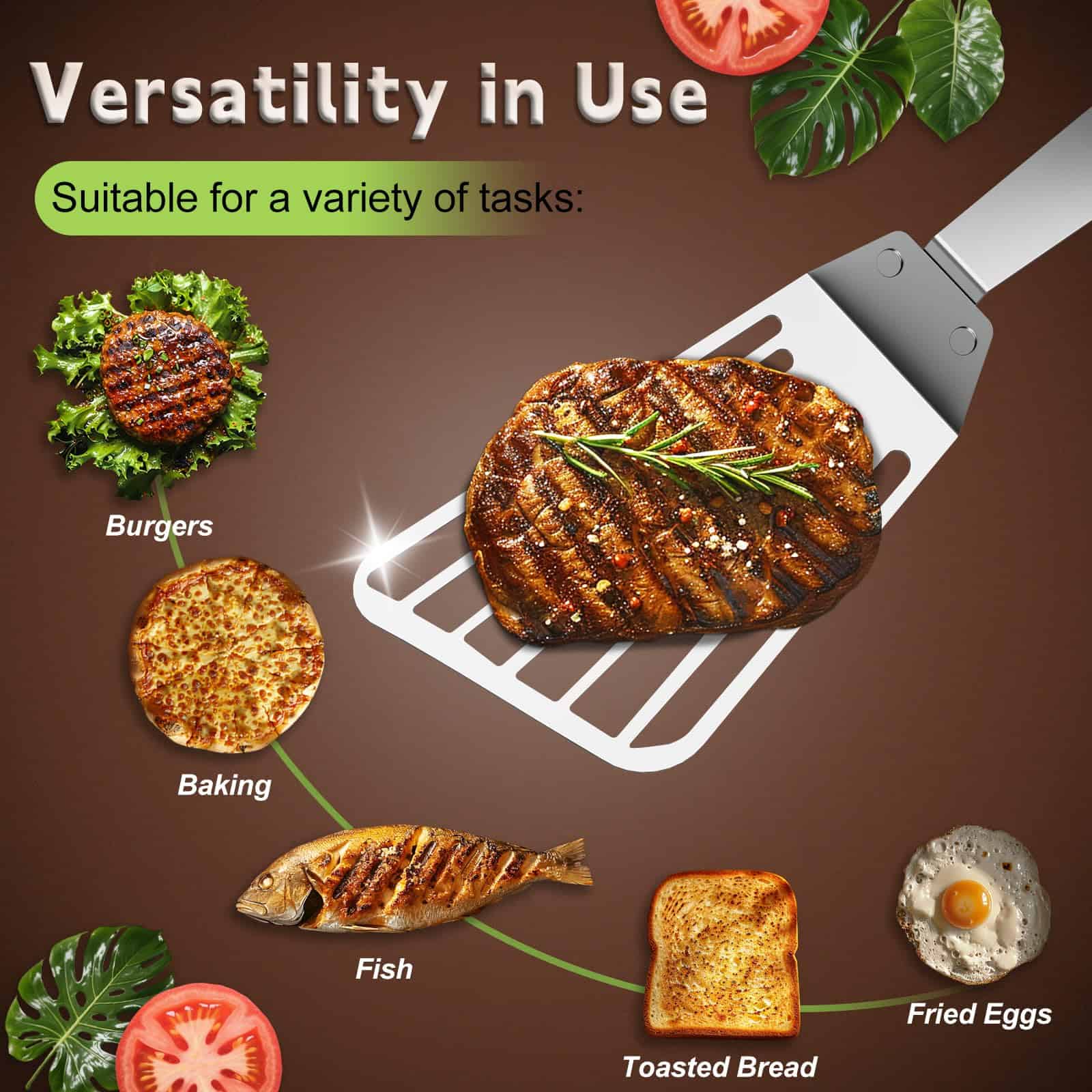 Espátula de pescado de acero inoxidable, girador de pescado - Imagen 3