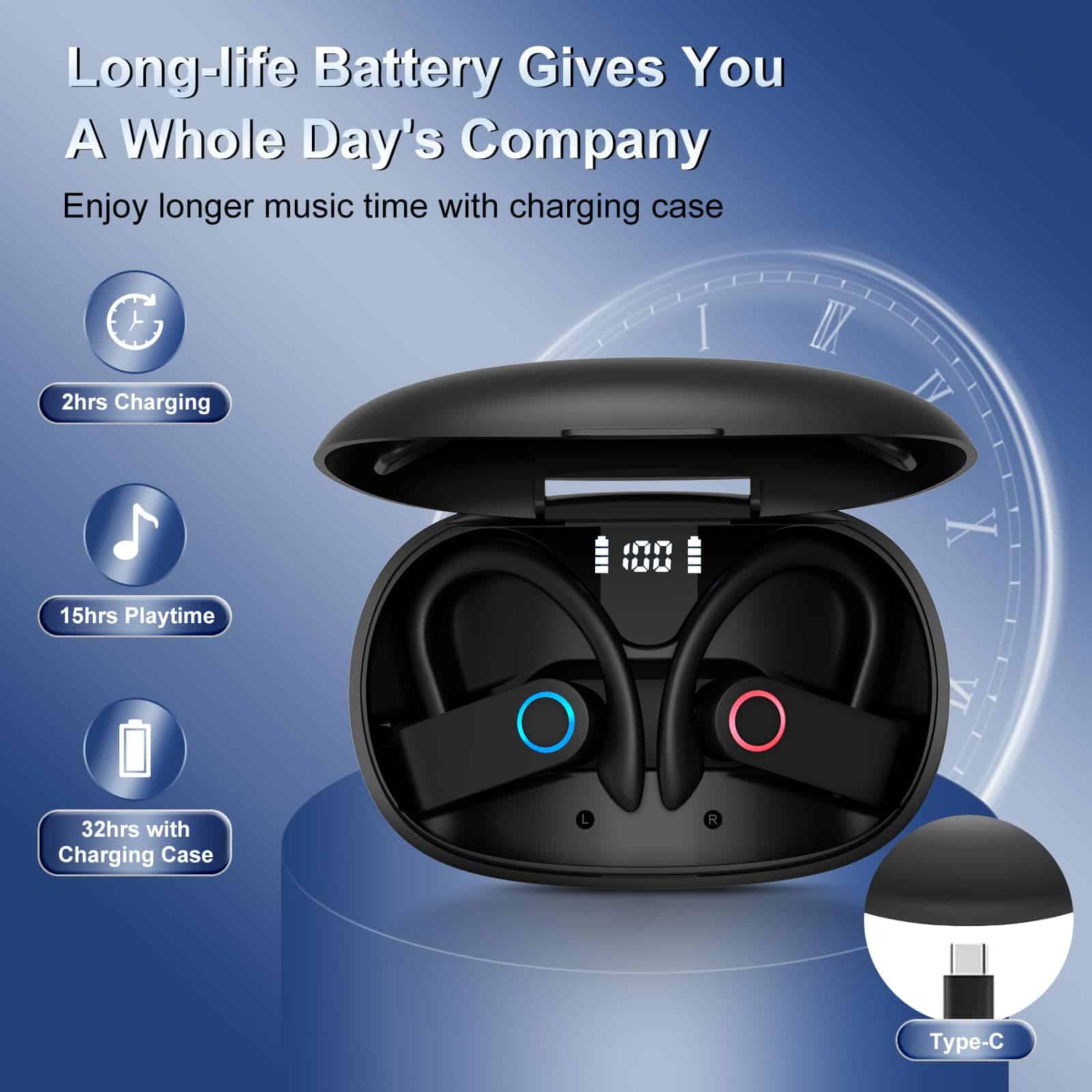 Auriculares inalámbricos, auriculares Bluetooth 32 horas de - Imagen 3