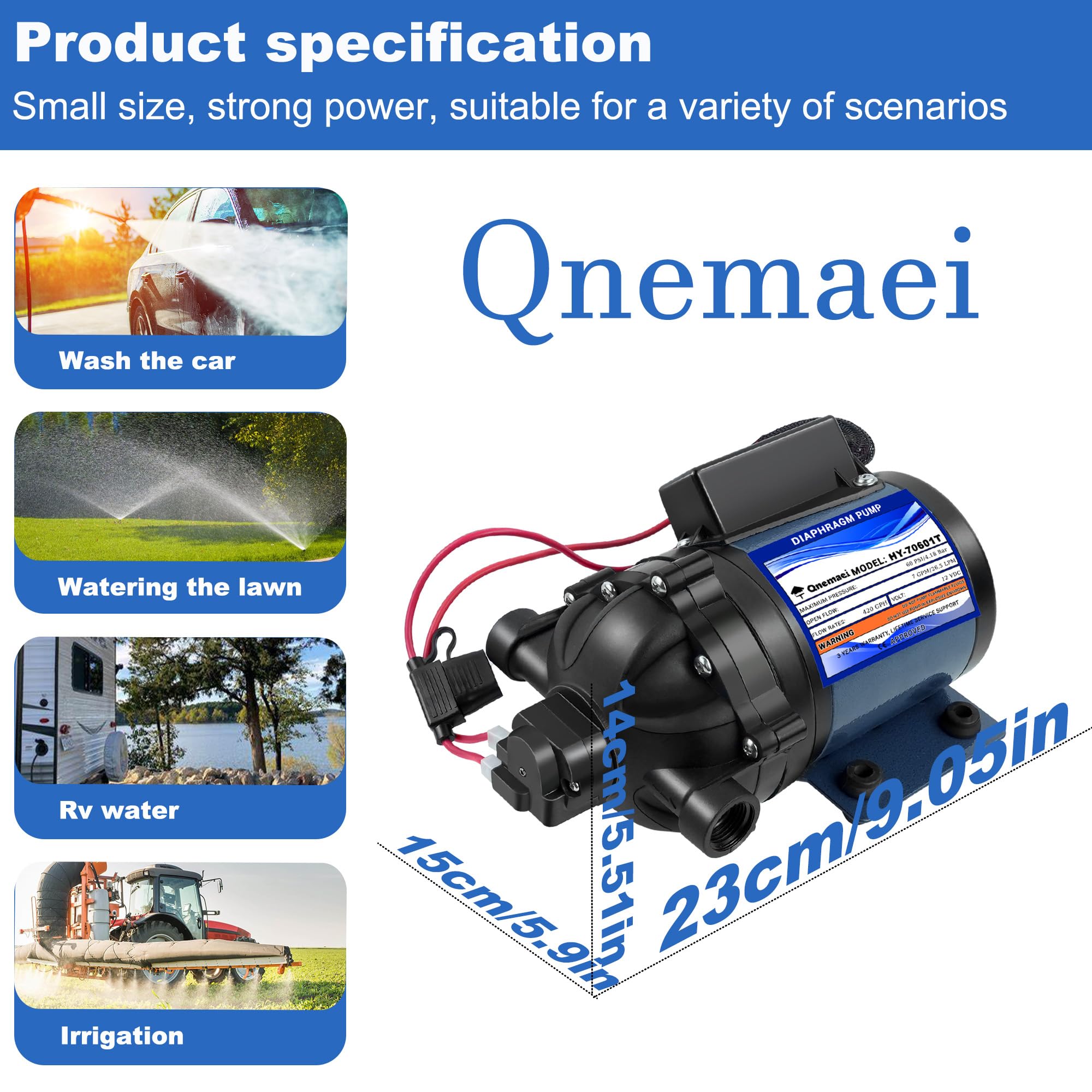 Bomba de agua para RV de 12V, 7GPM 60 PSI con 1/2" FNPT, - Imagen 3