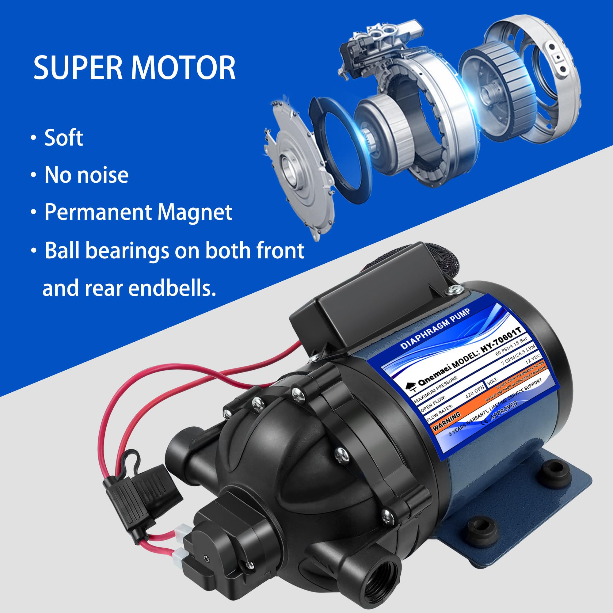 Bomba de agua para RV de 12V, 7GPM 60 PSI con 1/2" FNPT, - Imagen 6