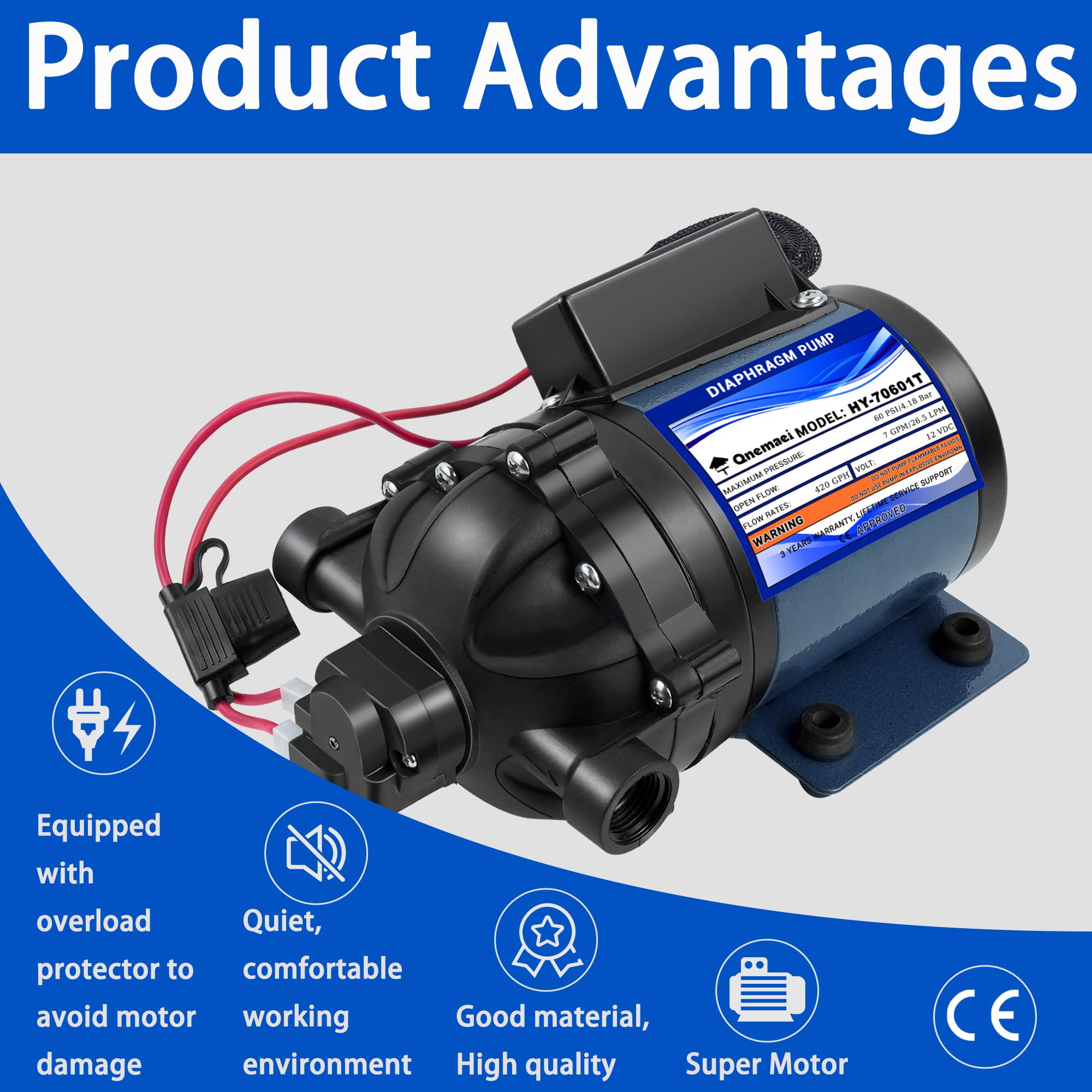 Bomba de agua para RV de 12V, 7GPM 60 PSI con 1/2" FNPT, - Imagen 8