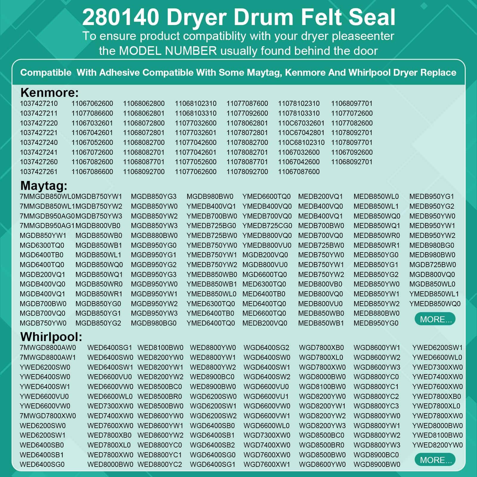 280140 Sello de Fieltro de Tambor Secador para Secadoras - Imagen 5