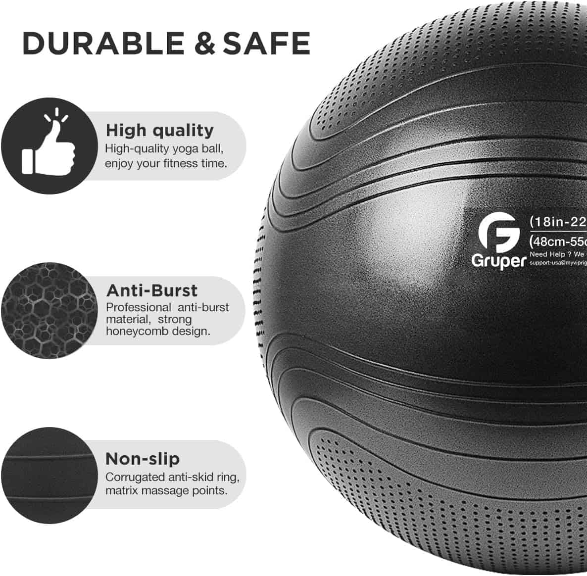 Pelota de Yoga Gruper, Pelota de Ejercicio -Negro - Imagen 3