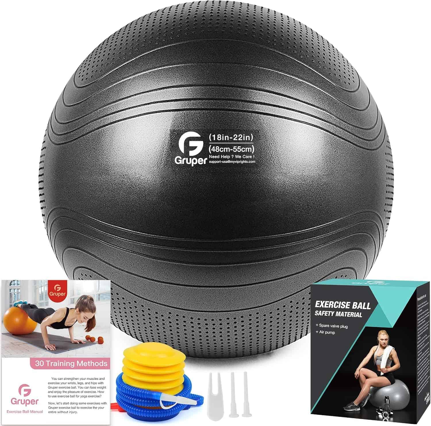 Pelota de Yoga Gruper, Pelota de Ejercicio -Negro