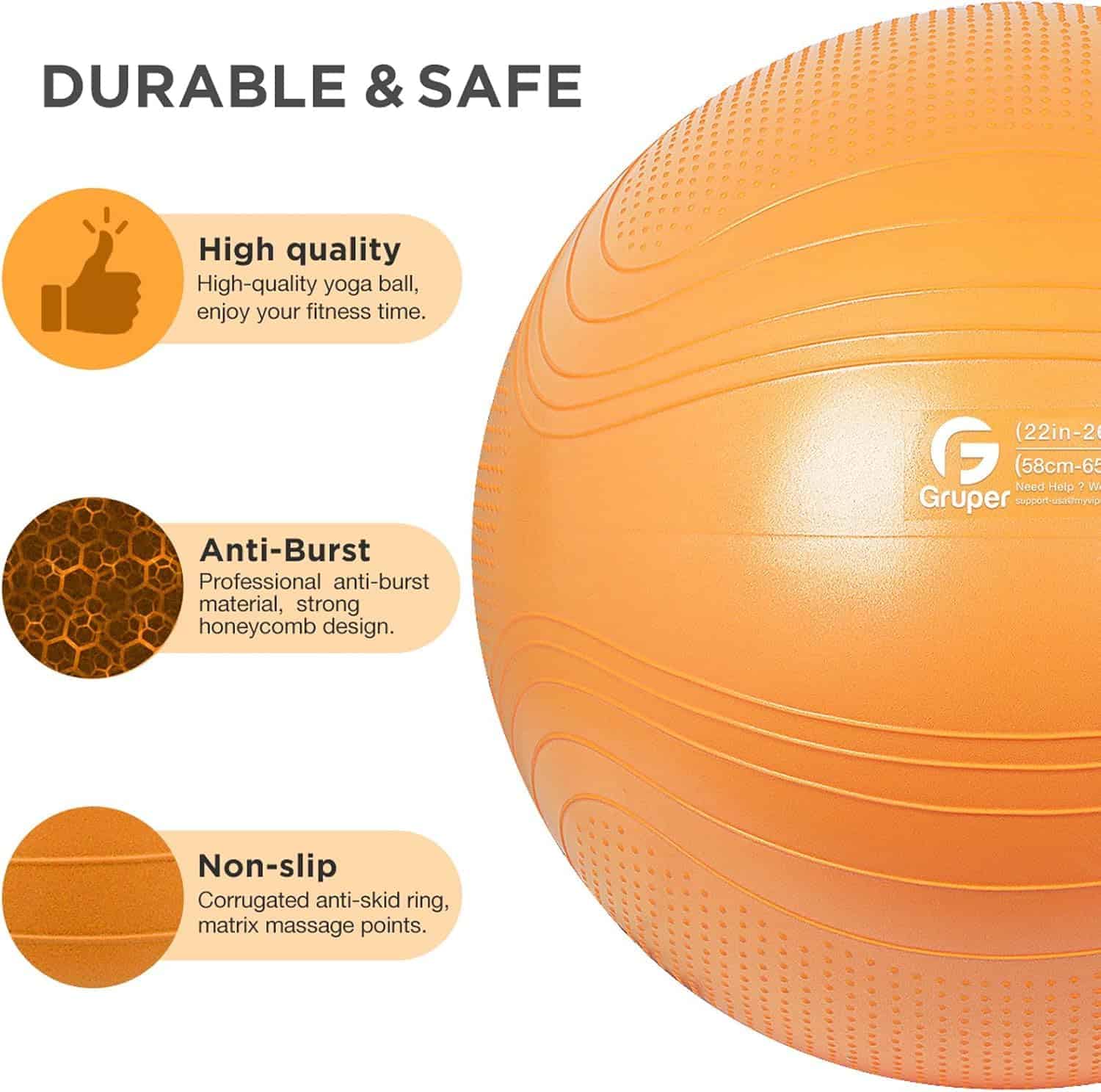 Pelota de Yoga Gruper, Pelota de Ejercicio -Naranja - Imagen 3