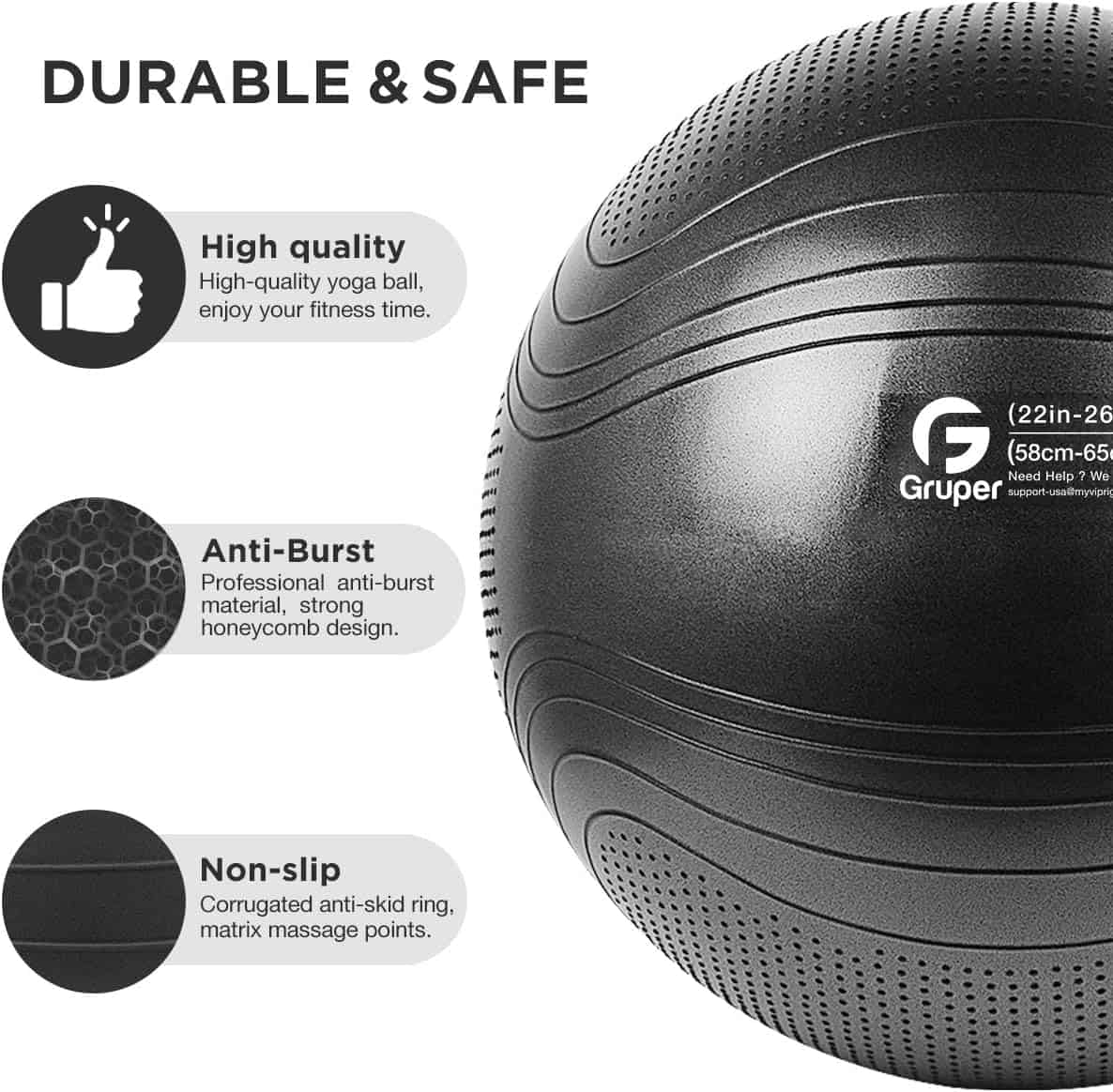 Pelota de Yoga Gruper, Bola de Ejercicio Extra Gruesa de - Imagen 3