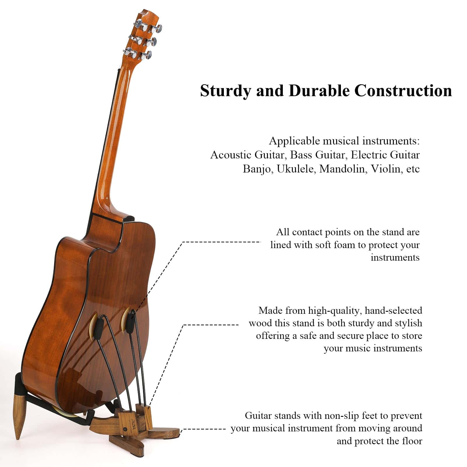 Soporte de Guitarra de Suelo para Guitarra Acústica y - Imagen 3