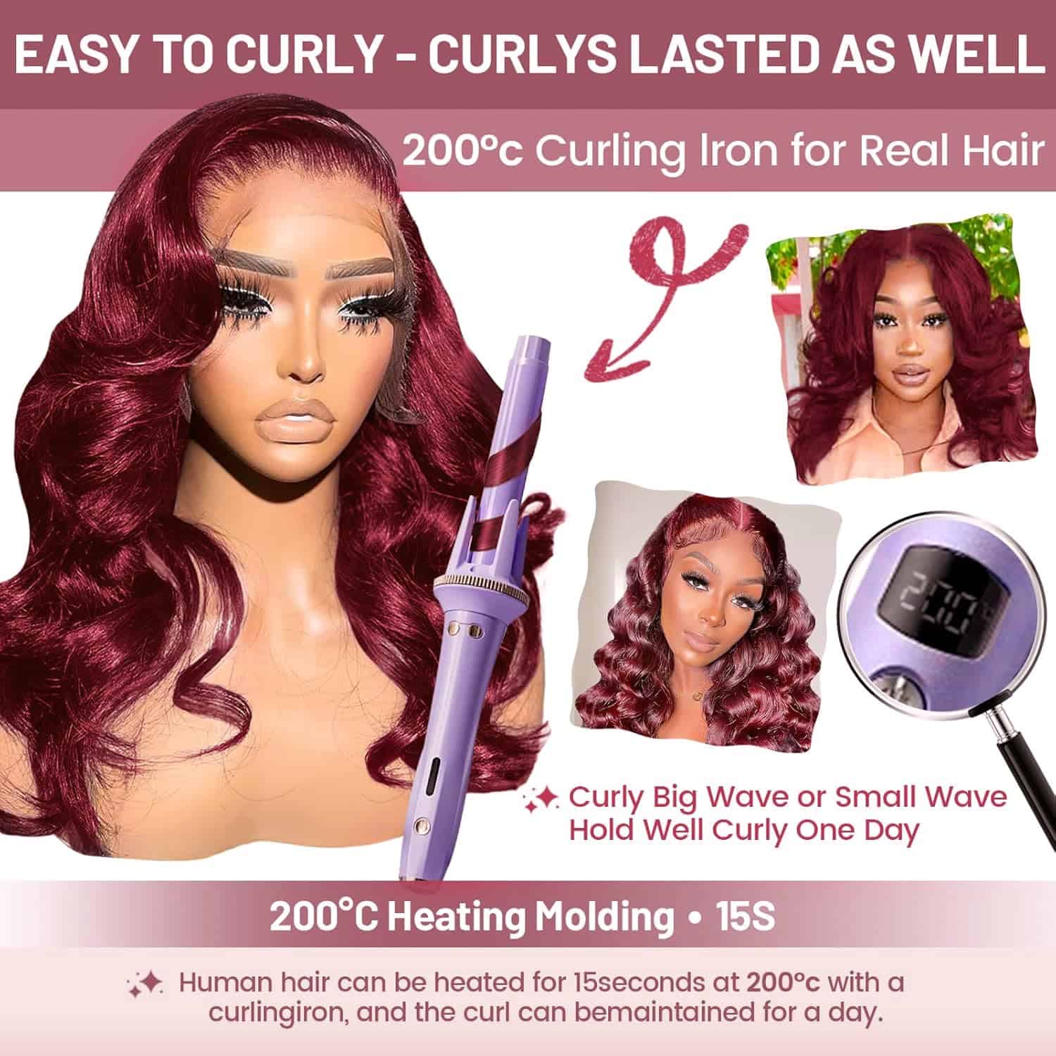 Peluca Bob Ondulado de Cuerpo de Cabello Humano Rojiza 13x4 - Imagen 8