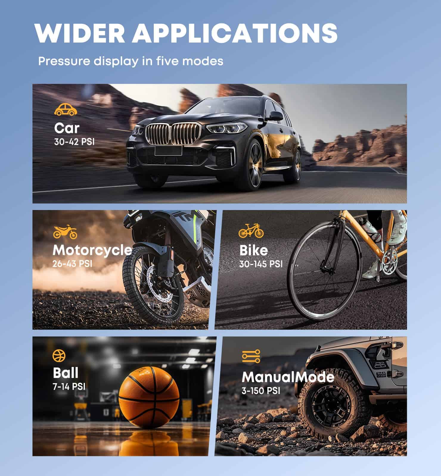 Inflador de Neumáticos Compresor de Aire Portátil 160PSI 5X - Imagen 6