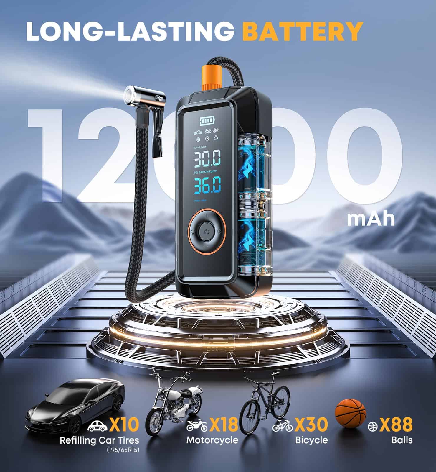 Inflador de Neumáticos Compresor de Aire Portátil 160PSI 5X - Imagen 3