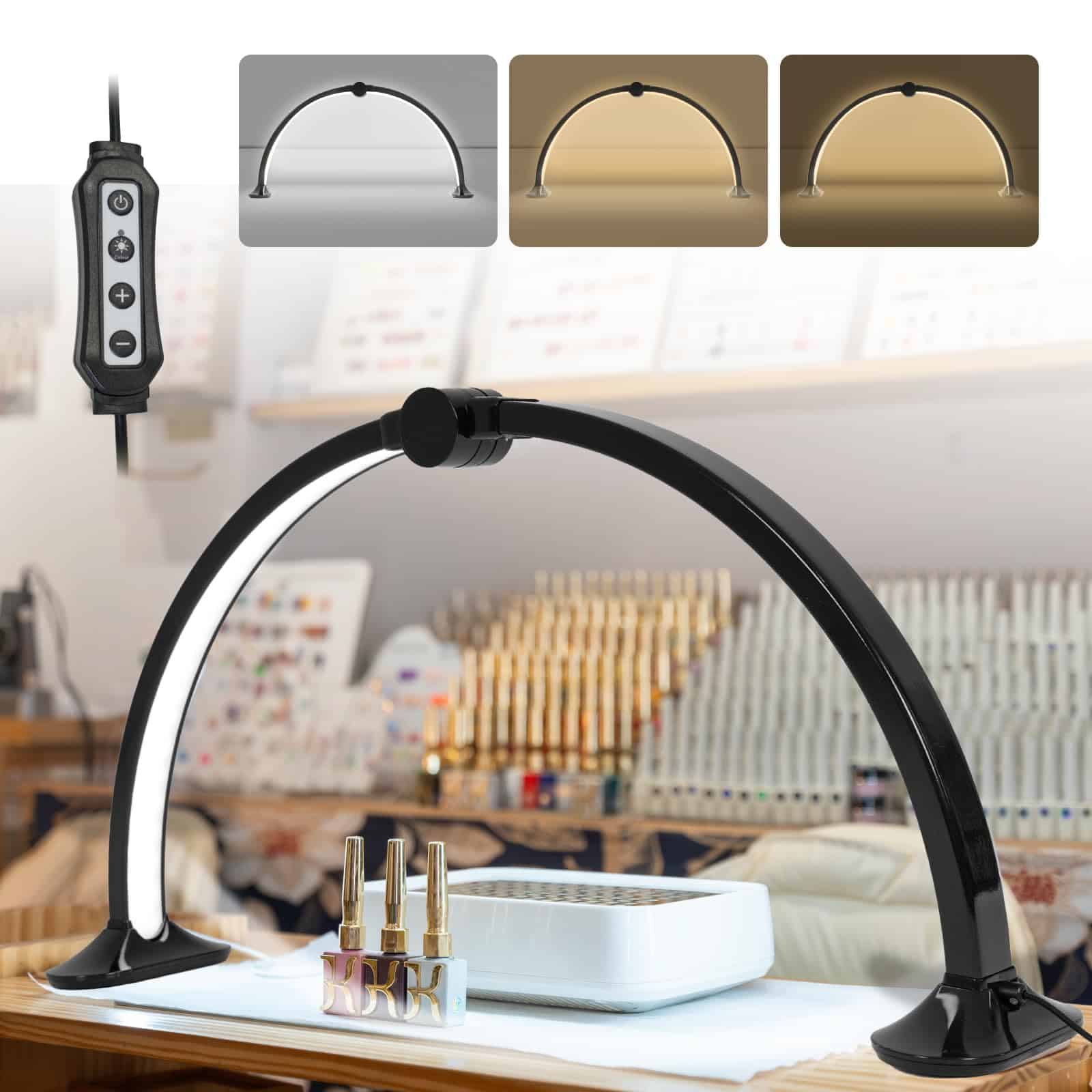 Luz de Media Luna Yesibeike para Mesa de Uñas con Soporte