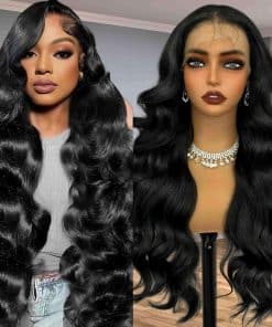 Pelucas delanteras de encaje 13x6 en negro natural, 26