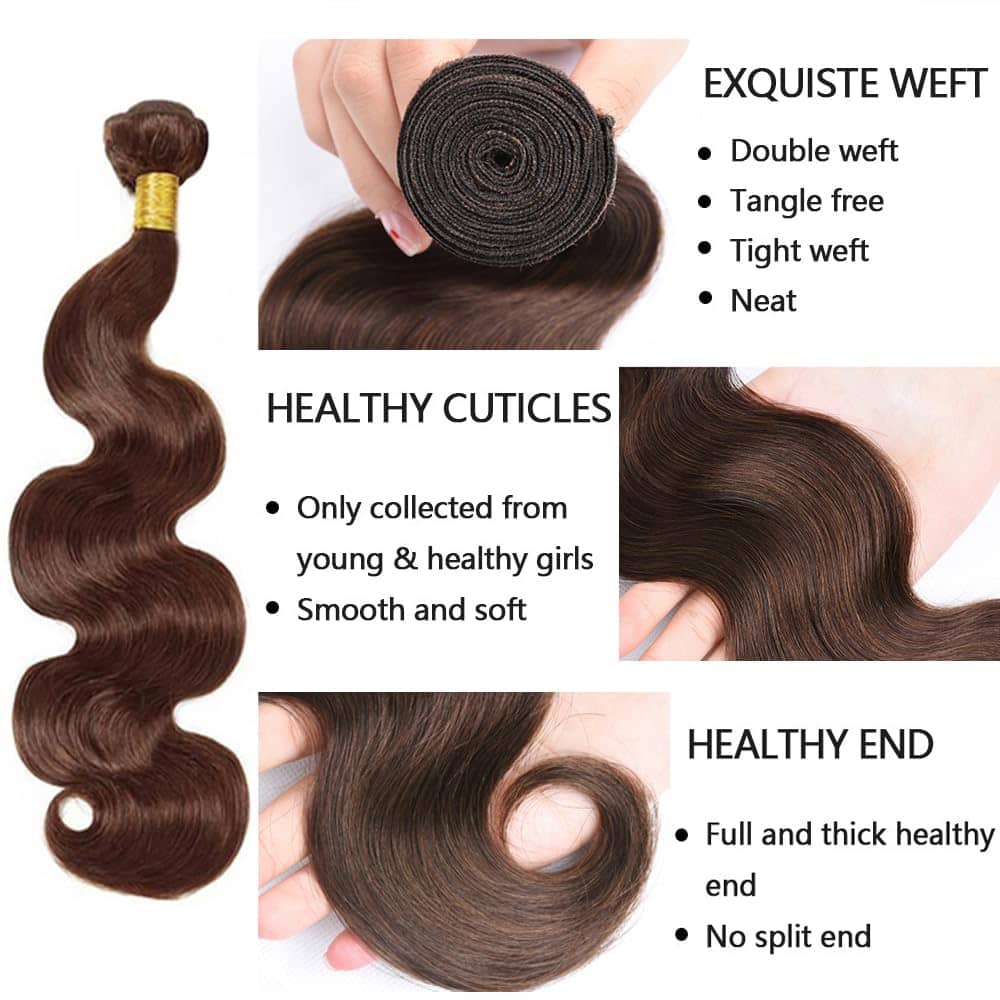 #4 Brown Bundles Cabello Humano Ondas del Cuerpo 26 - Imagen 4
