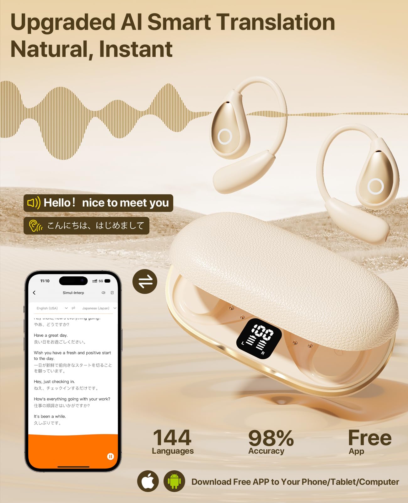 Audífonos Traductores ZYDIIE AI en Tiempo -Blanco Perla - Imagen 3