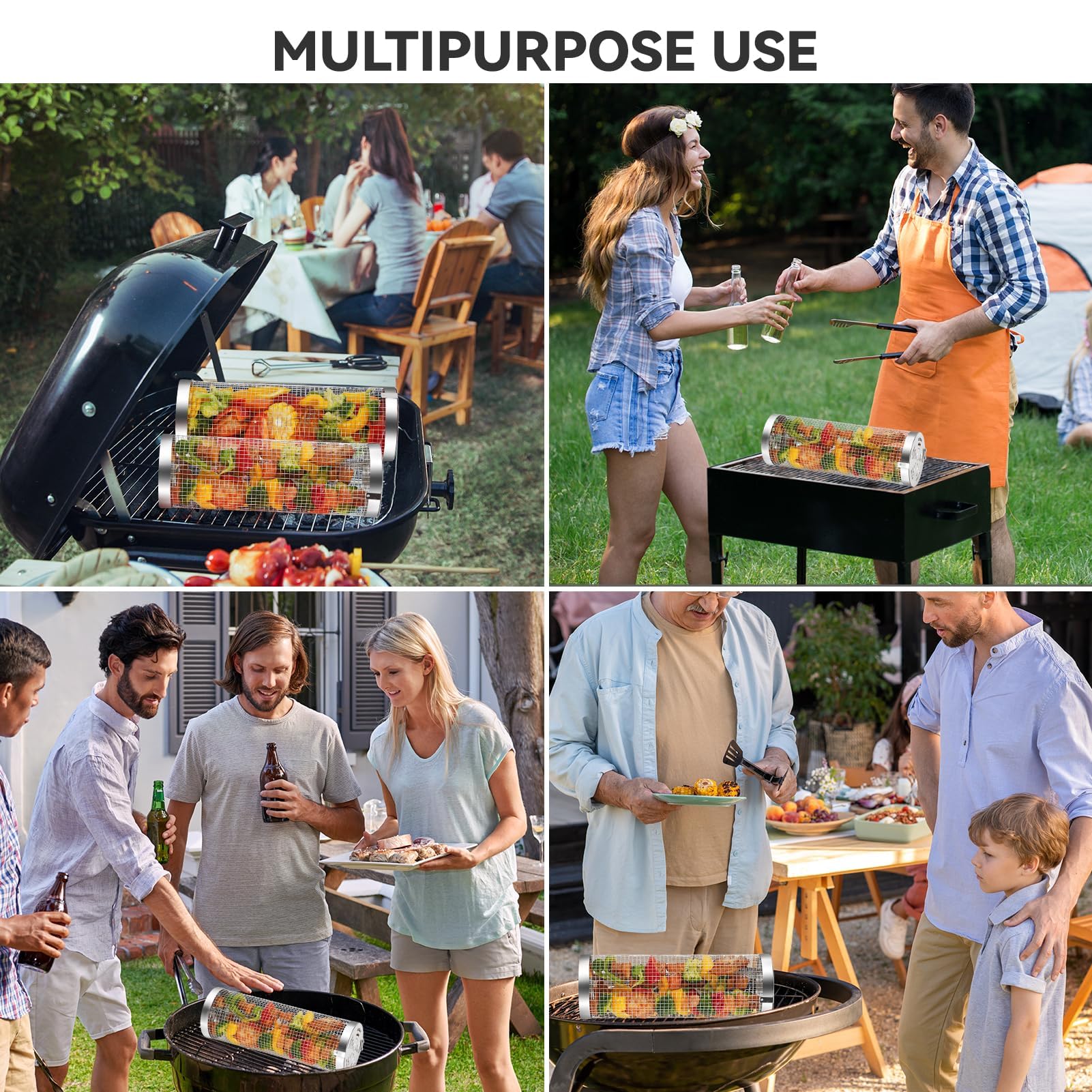 3pcs Rolling Grill Baskets, Grill Veggie Basket, BBQ - Imagen 9