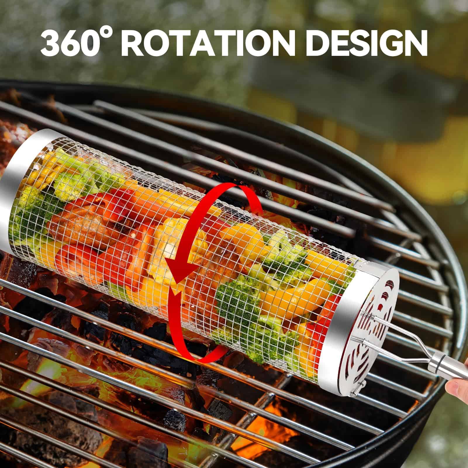 3pcs Rolling Grill Baskets, Grill Veggie Basket, BBQ - Imagen 6