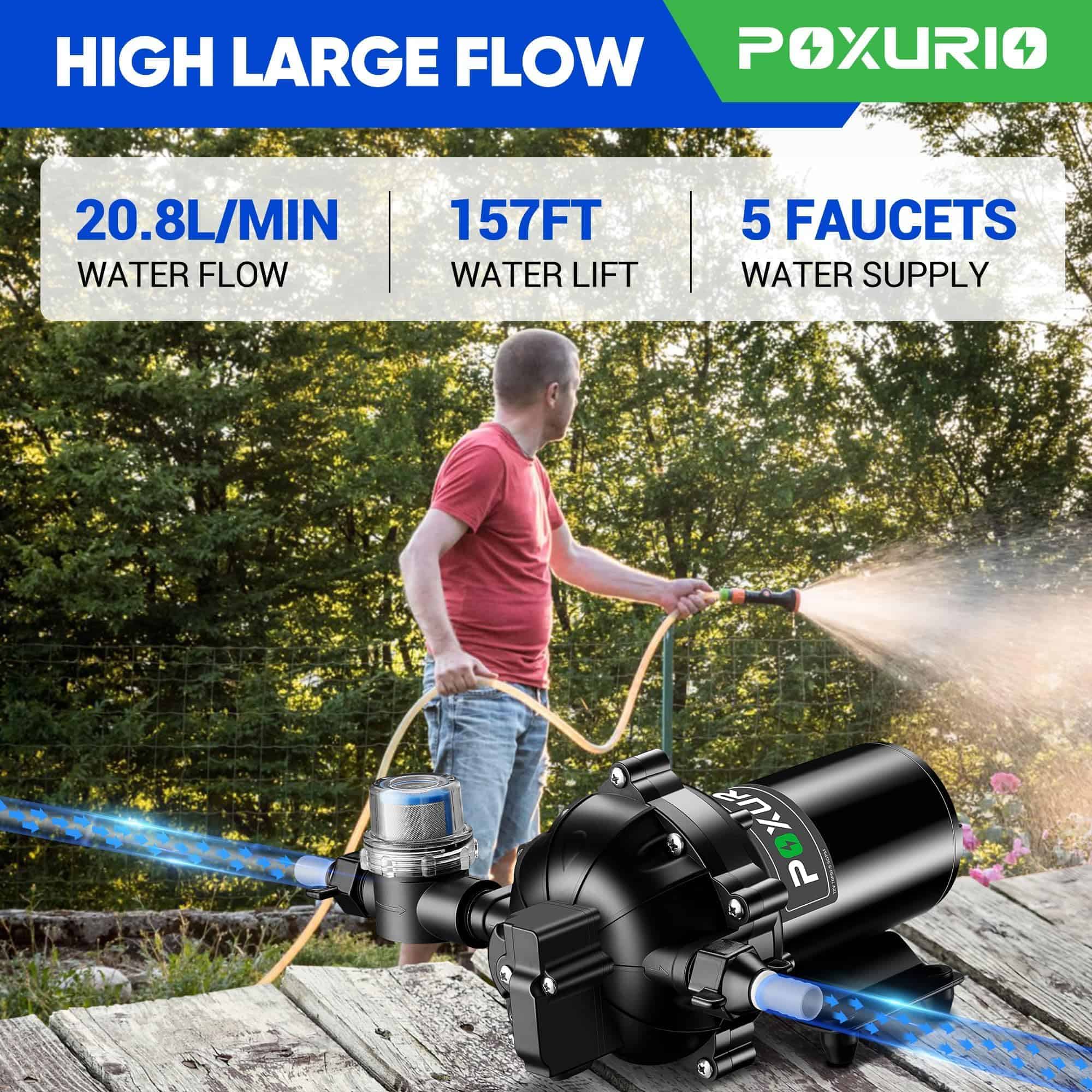 Bomba de agua para RV POXURIO 7GPM, 70 PSI 12V DC, - Imagen 3