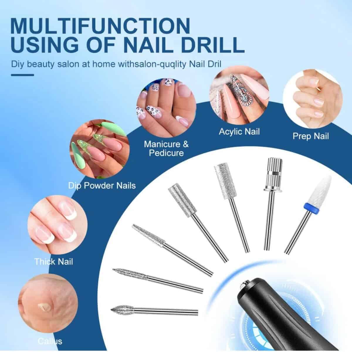 Kit de Taladro y Lima de Uñas Eléctrico Profesional Premium - Imagen 7