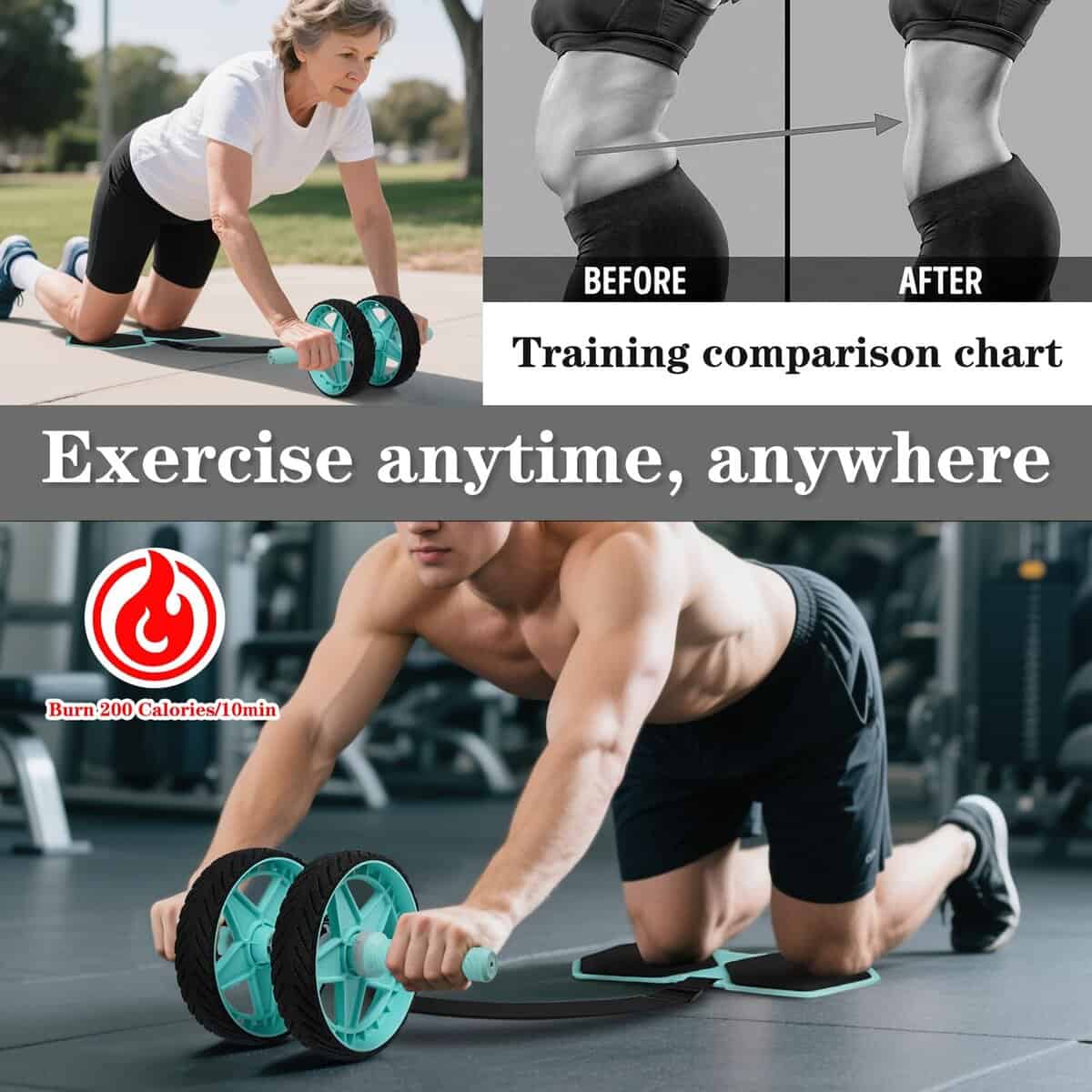 2025 Nuevo Ab Roller de Doble Rueda para Entrenamiento de - Imagen 7